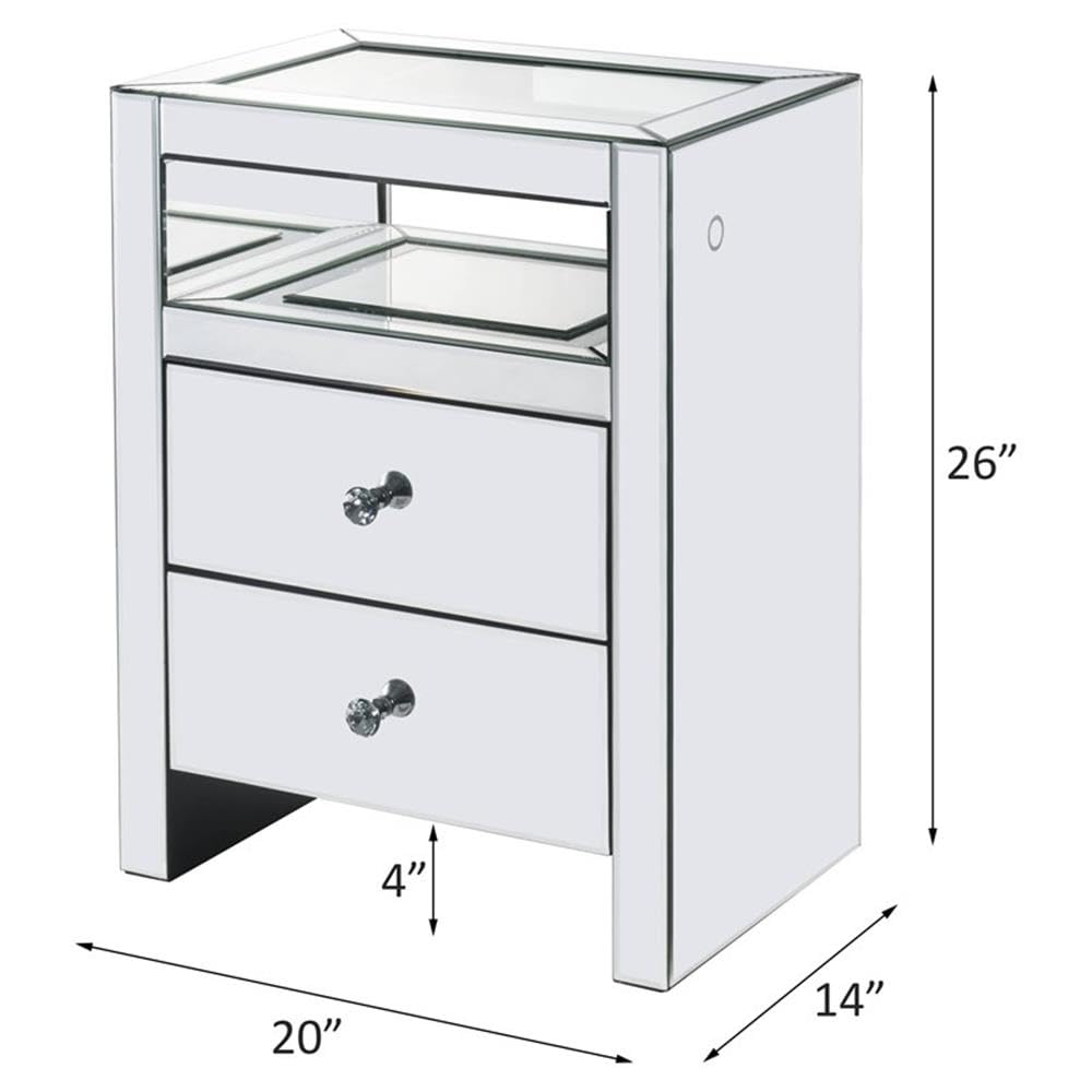 Acme Dominic Modern LED Nightstand with 2 Drawers & Mirrored Glass - Perfect for Bedroom, Living Room, or Office Storage