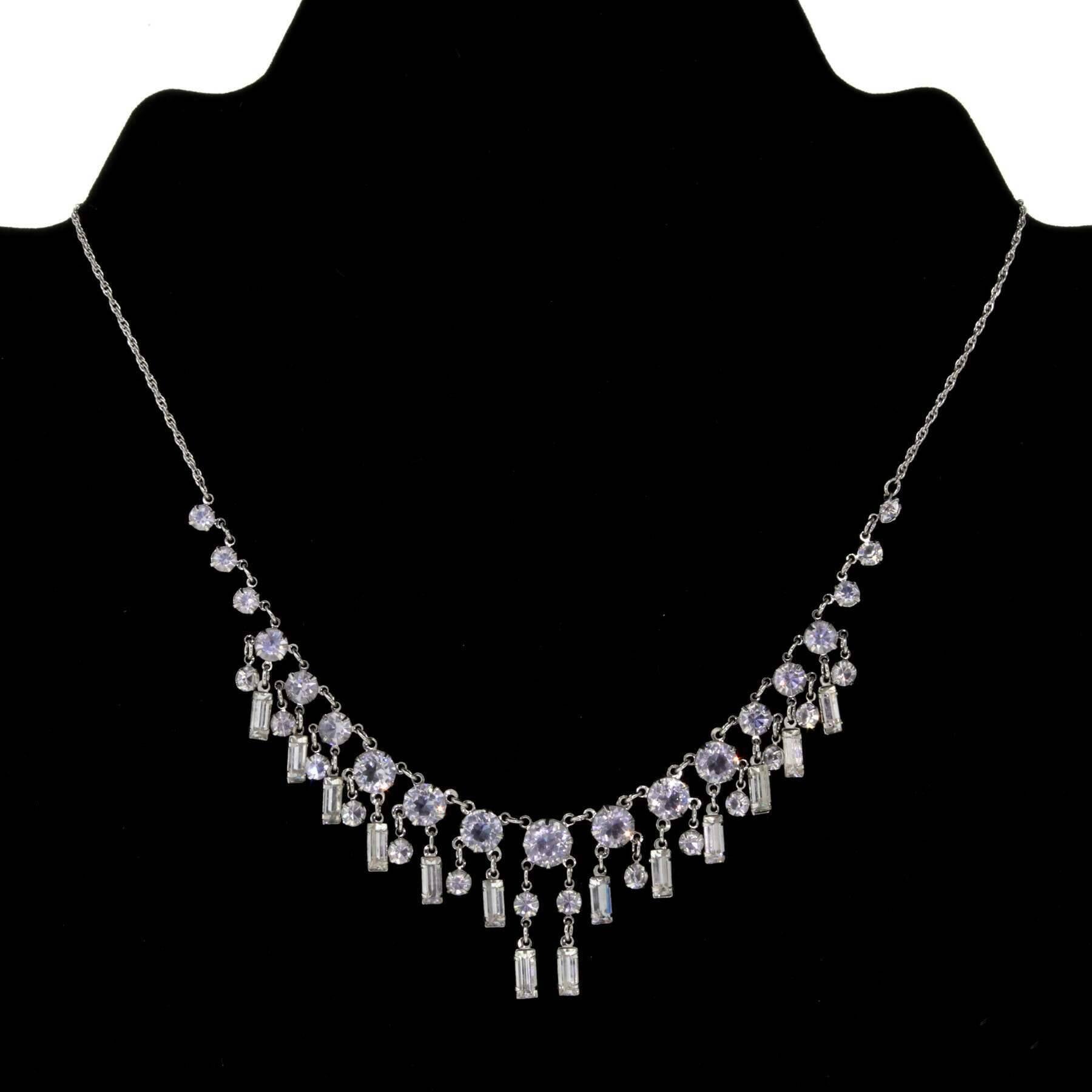 1928 Jewelry Brilliant Round & Baguette Austrian Crystal Drop Necklace - 15