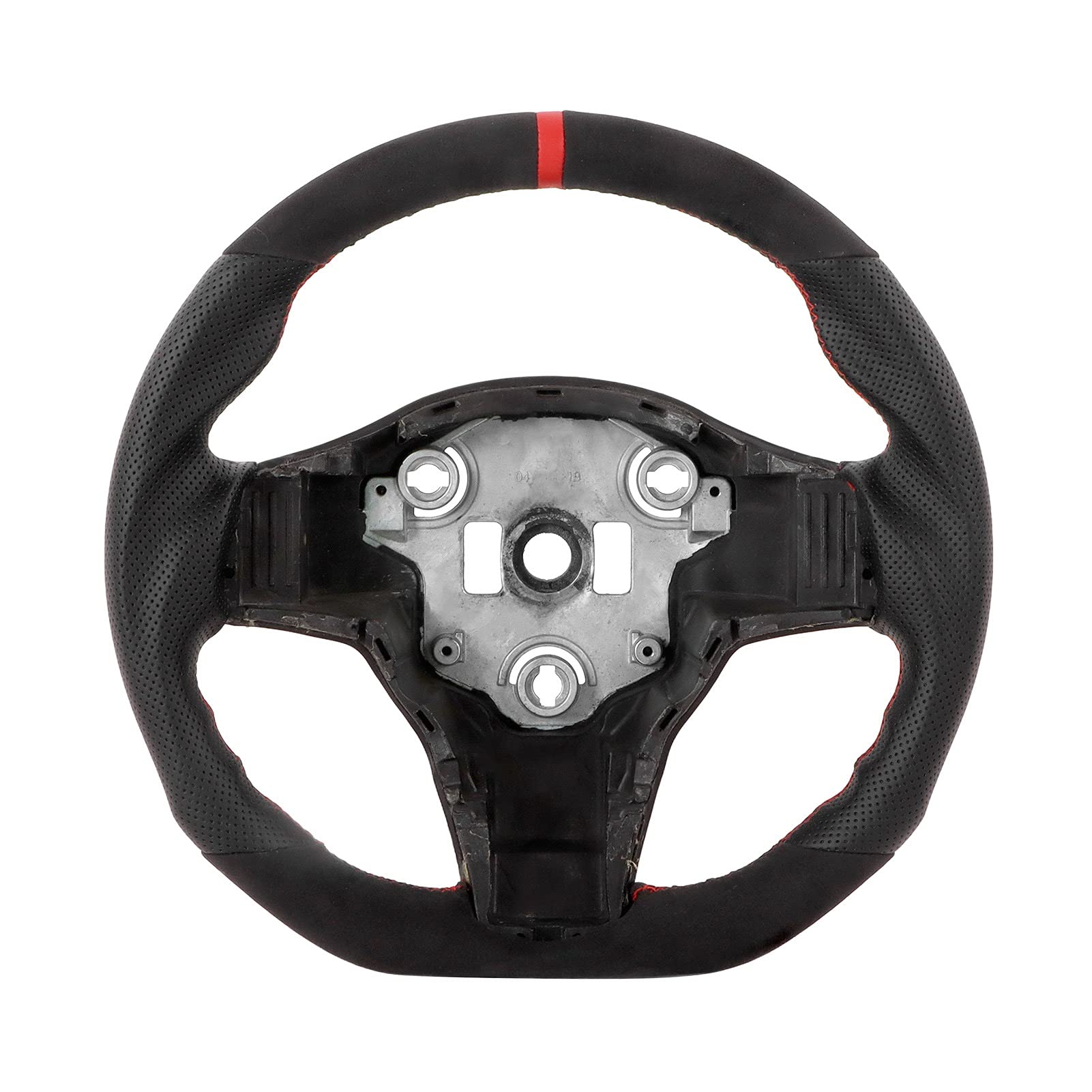 Premium Black Perforated Suede Steering Wheel with Red Center Mark - Compatible with Tesla Model 3 (2020+) | Enhanced Grip & Comfort for Daily Driving & Performance