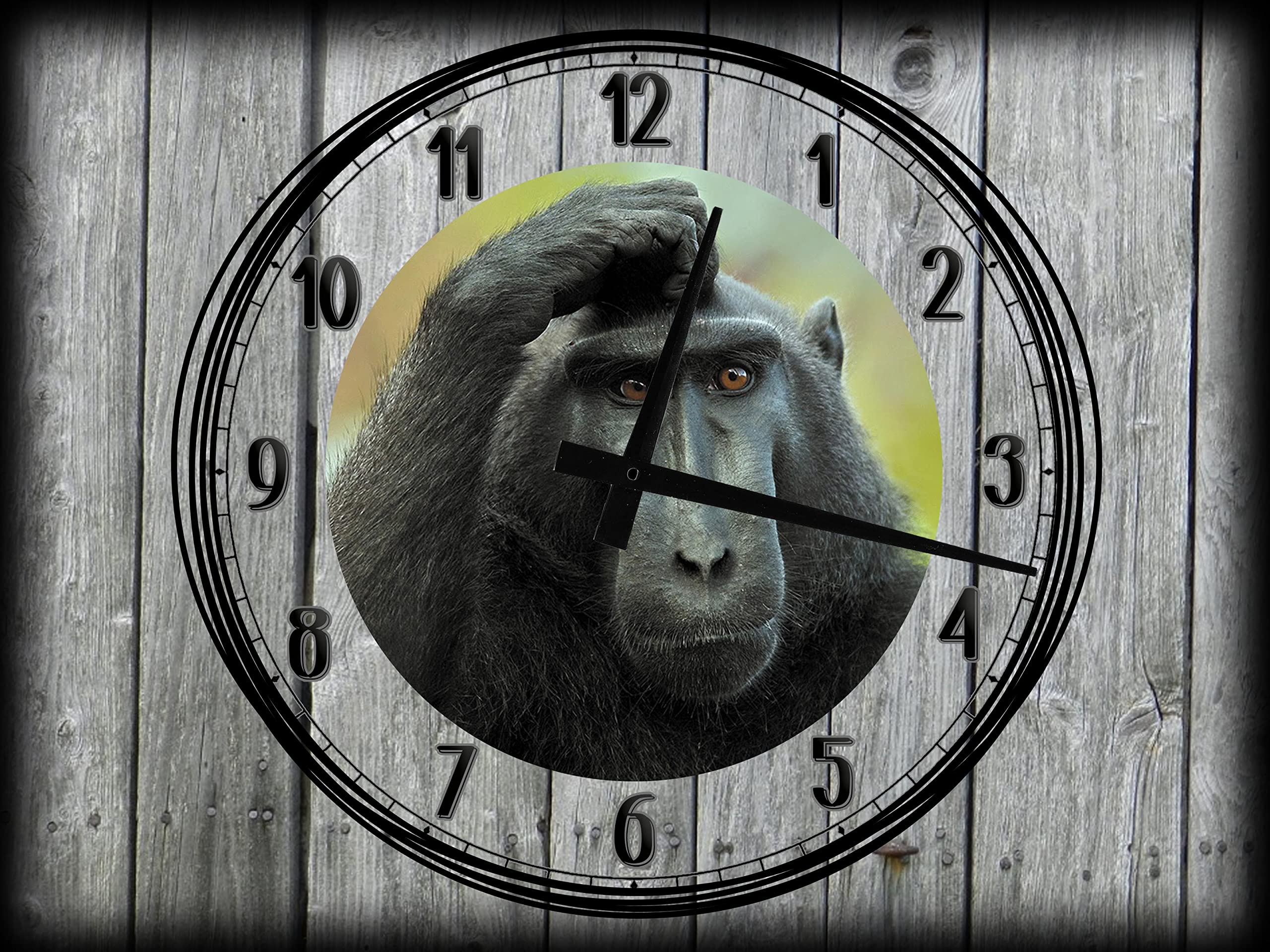 12 x 16 Inch Large Wall Clock with Canvas Art - Funny Monkey Scratching Head Design, Gray Home Decor for Living Room, Bedroom & Office