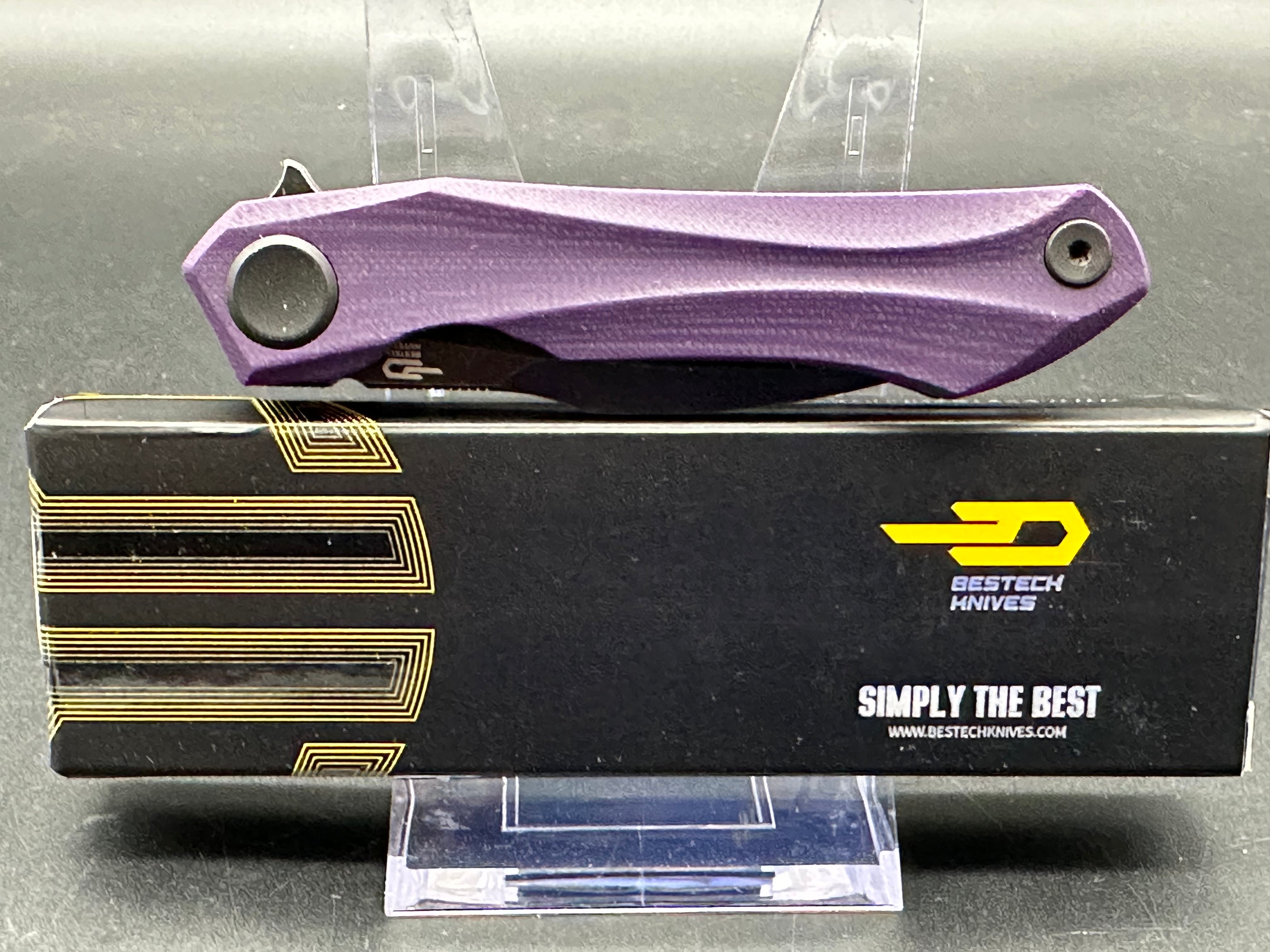 Bestech Ivy Folding Knife - Tiffany Purple G10 Handle, 14C28N Steel Plain Edge Black Stonewash Blade - EDC, Camping, Outdoor Survival Tool