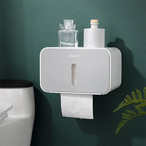 Wall Mounted Toilet Paper Holder - Double Layer Bathroom Storage for Rolls & Tissues (Gray) - Space Saving Solution