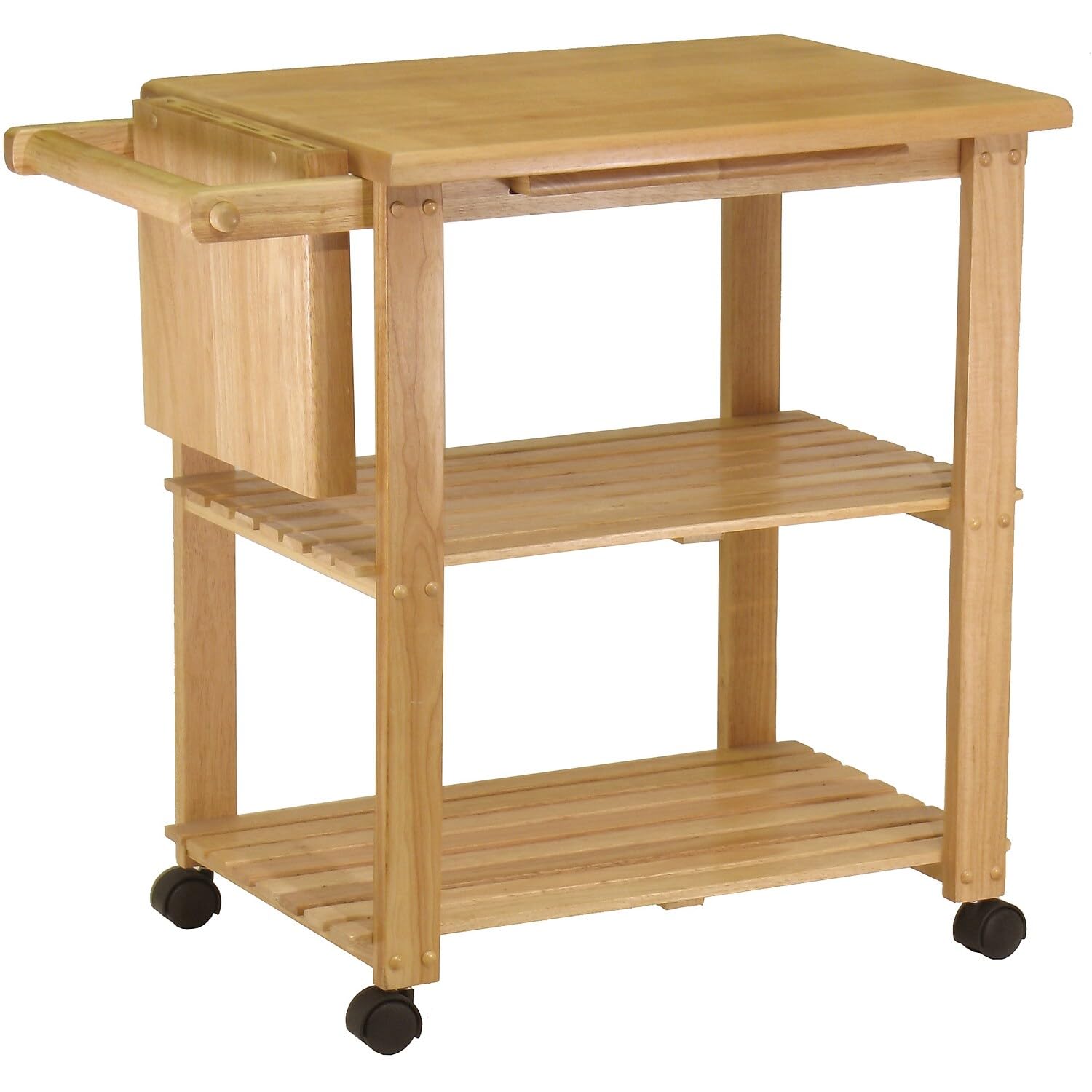 Winsome Wood Kitchen Cart with Cutting Board, Knife Block & Shelves - Solid Beech Wood - Rolling Island for Small Spaces - Perfect for Food Prep, Storage & Serving in Apartments, Dorms & Compact Kitchens
