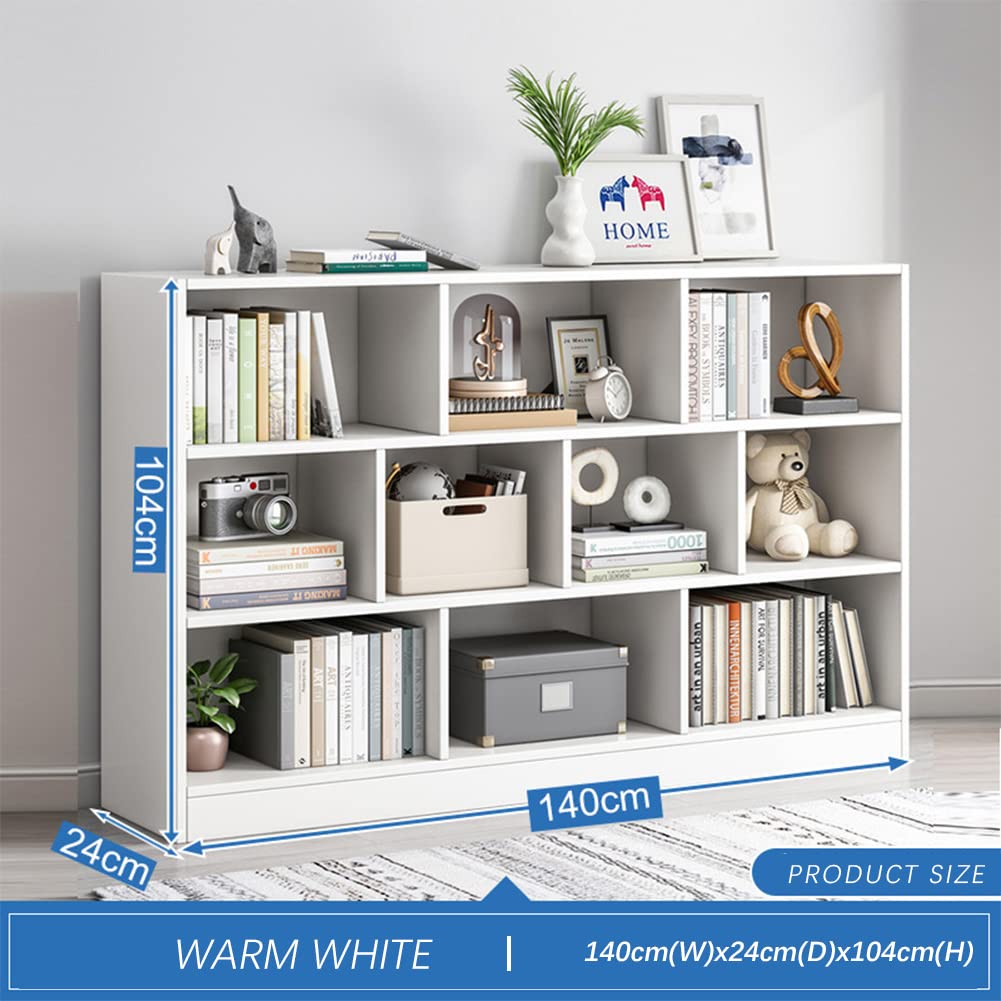 IOTXY 3-Tier Open Shelf Bookcase - Wooden Floor Standing Display Cabinet with 10 Cubes, Storage Organizer for Living Room, Bedroom & Office (Warm White)