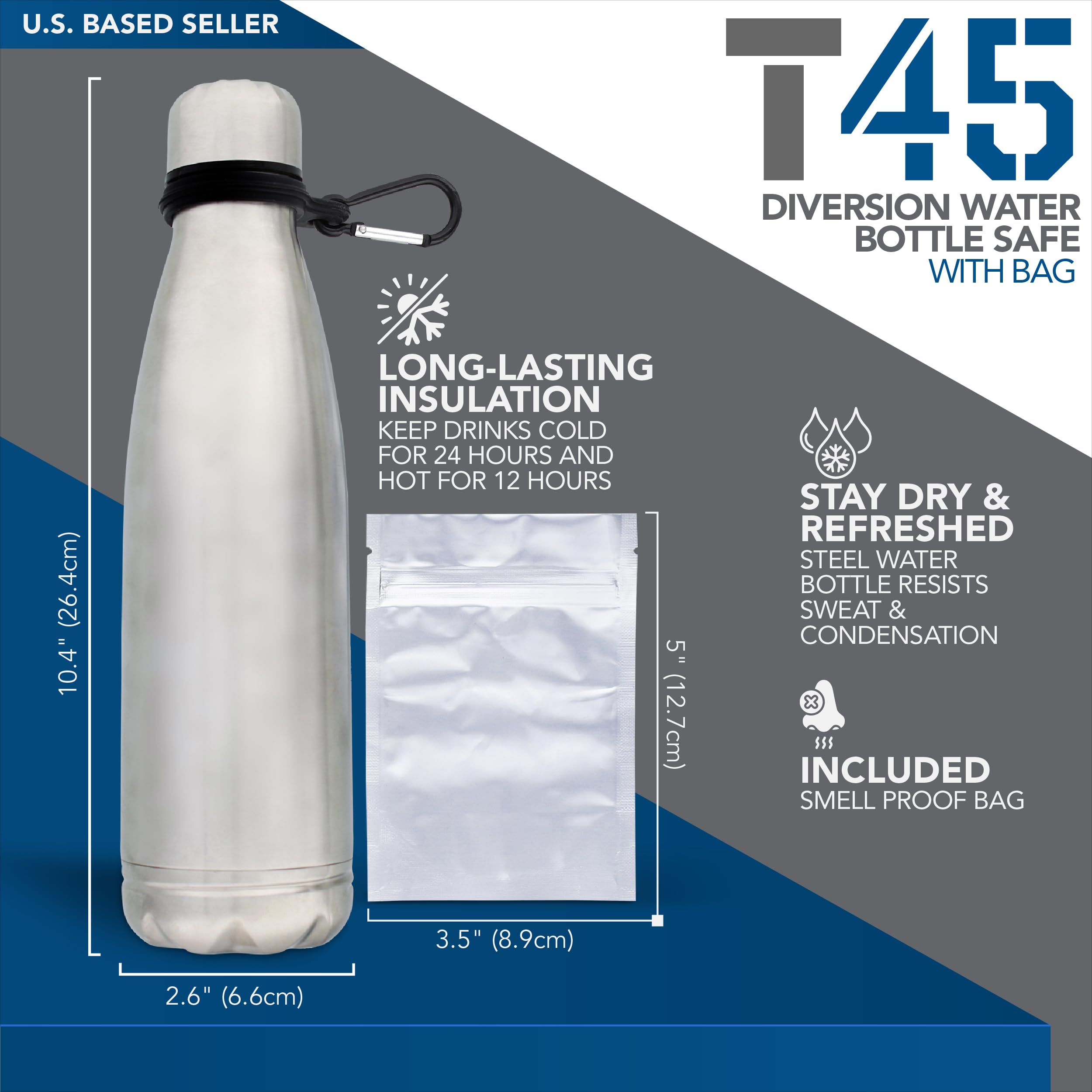 Stainless Steel Sports Water Bottle with Hidden Compartment - Reusable, Silver, Secure Valuables Storage for Gym, Hiking & Outdoor Adventures