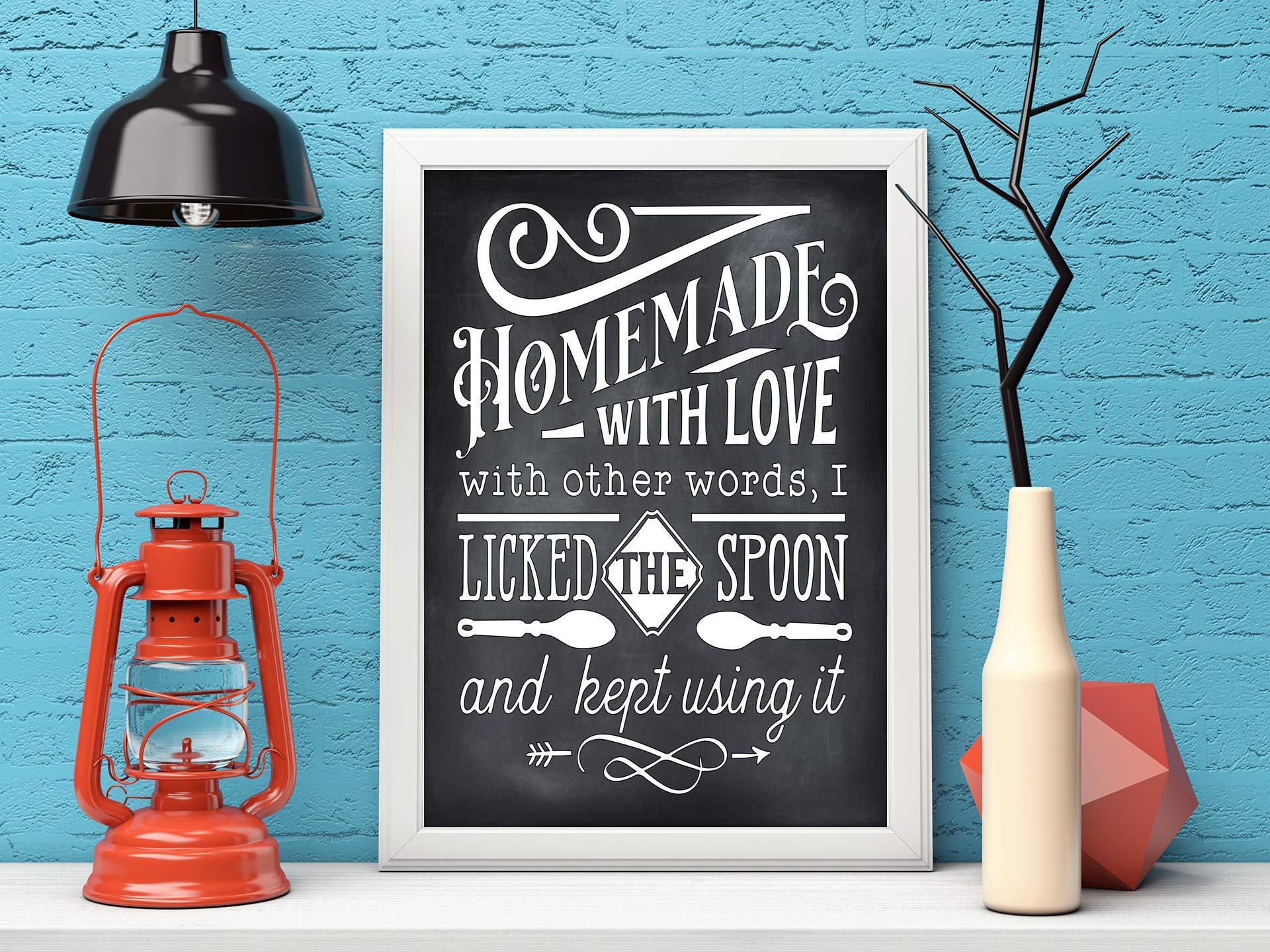 Funny Kitchen Sign - Homemade with Love I Licked the Spoon & Kept Using It - 8x10 Unframed Print - Humorous Kitchen Wall Decor for Home & Office - Perfect Gift for Cooks & Food Lovers