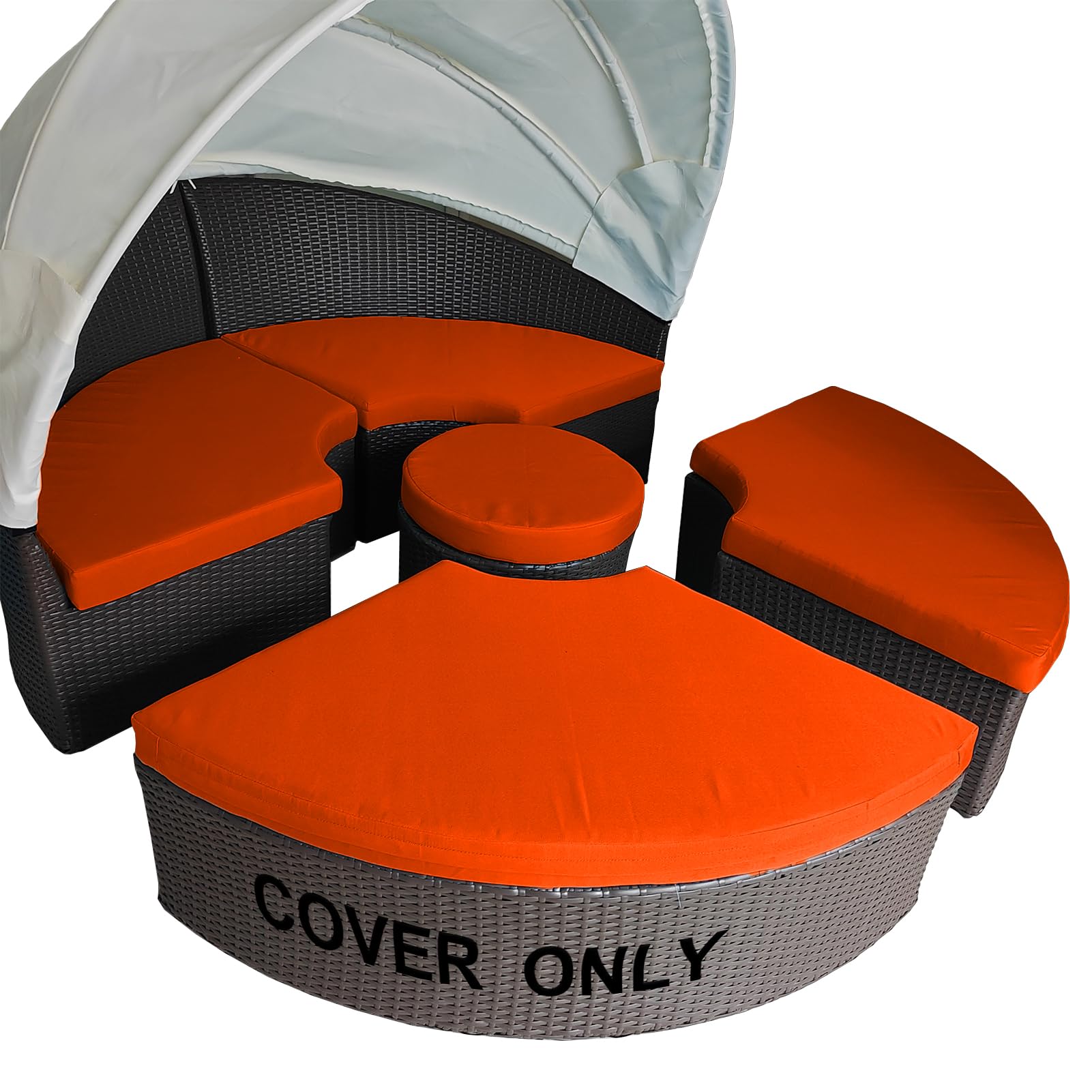 5-Piece Waterproof Round Daybed Cushion Cover with Zipper - 66 x 66 x 2.4 Inch Outdoor Replacement Patio Sunbed Mattress Cover for Rattan Sectional Sofa (Orange) - Perfect for Poolside Lounging, Garden Relaxation & Patio Furniture Protection