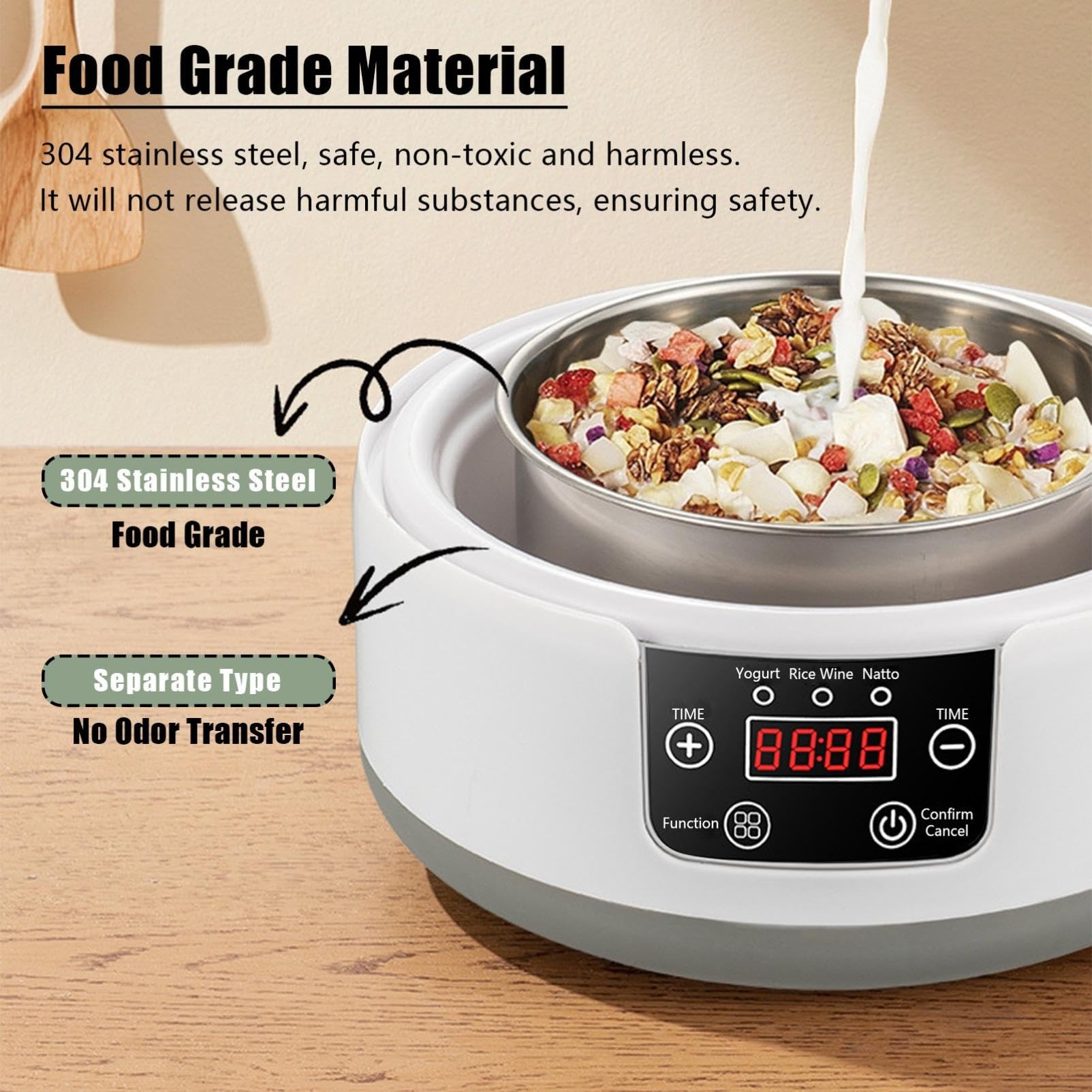 Automatic Probiotic Yogurt Maker Machine - 1.2L Electric Yogurt Maker with Temperature Control & 5 Glass Jars - Perfect for Homemade Greek Yogurt, Kefir, Dairy-Free & Vegan Yogurt Making at Home
