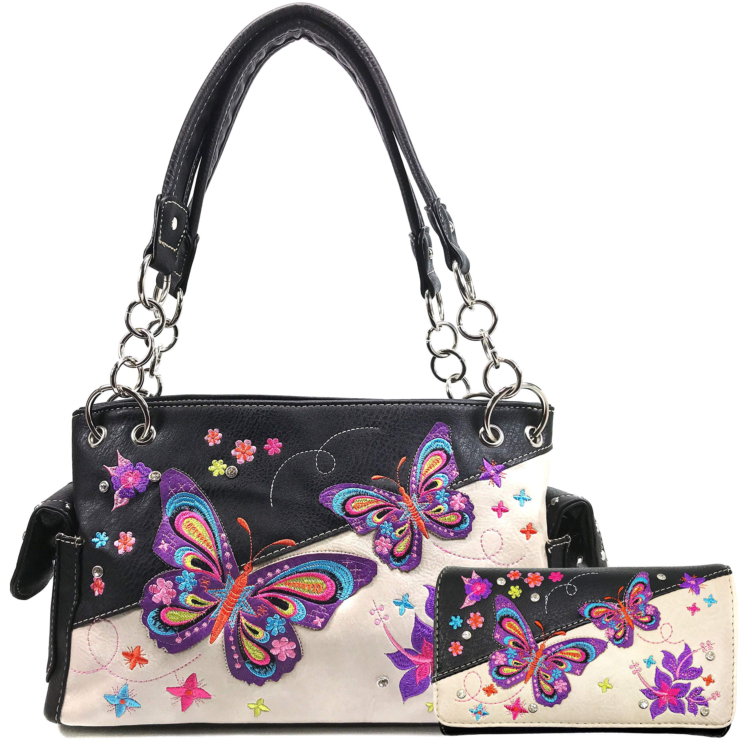 Zelris Women's Concealed Carry Handbag & Wallet Set with Butterfly Flower Embroidery - Perfect for Everyday Use, Travel, and Special Occasions