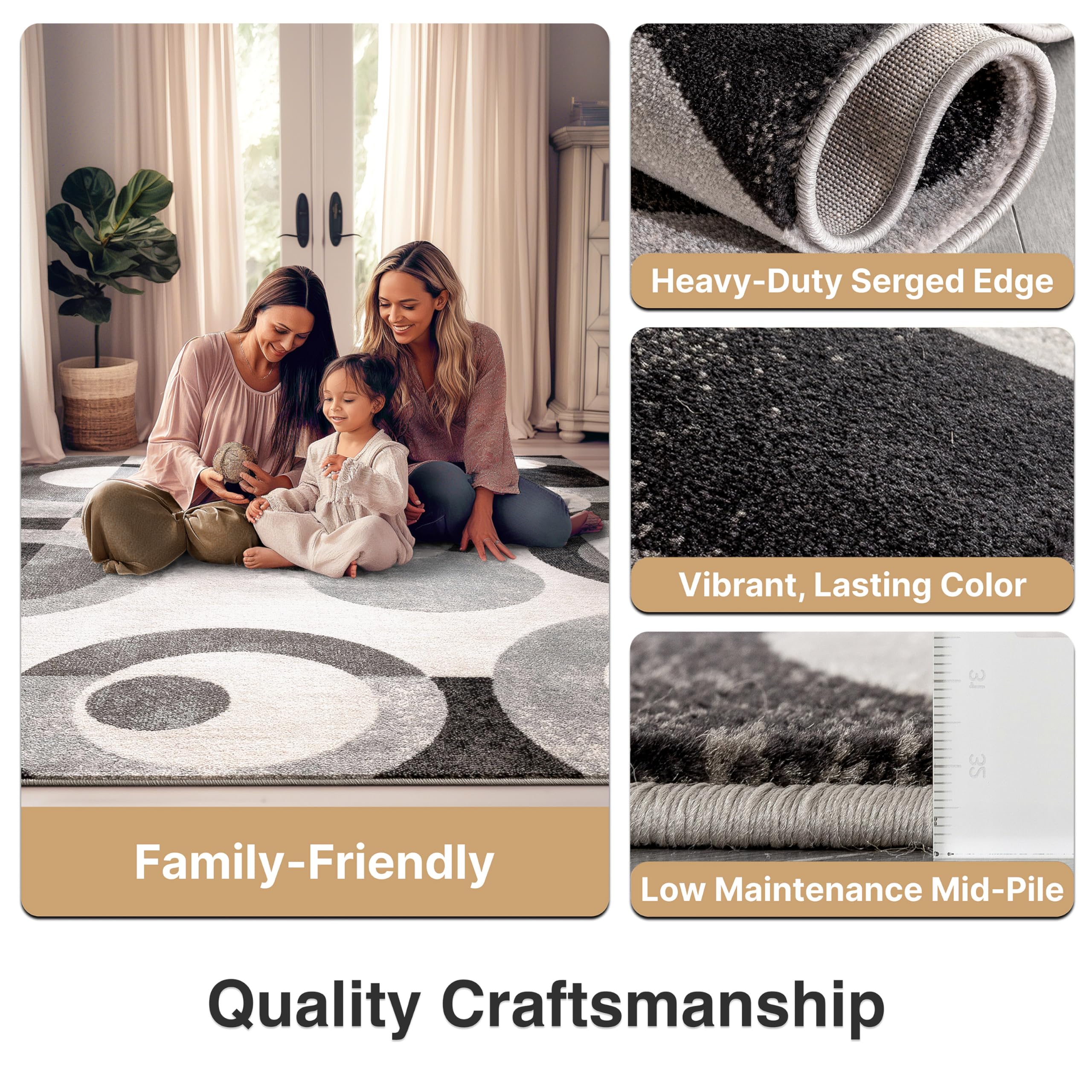 Well Woven Barclay Collection Avi Grey Black 5x7 Area Rug - Soft Non-Slip Modern Design for Living Room, Bedroom, Dining Room & Home Decor | Perfect for High Traffic Areas, Pet-Friendly & Easy to Clean
