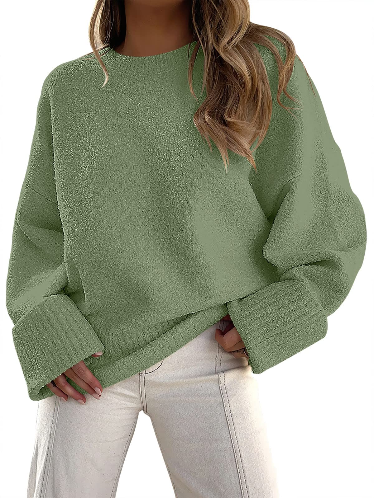 LOGENE Women's Oversized Fuzzy Sweater - Soft Long Sleeve Crewneck Pullover Jumper, Cozy Loose Knit Top for Fall & Winter | Perfect for Casual Wear, Office, and Weekend Outings