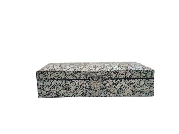 Exquisite Korean Lacquered Jewelry Box with Mirror - Large Mother-of-Pearl Decorative Storage Case for Women | Elegant Twin Crane Bird Design | Perfect Gift for Birthdays, Weddings & Home Decor