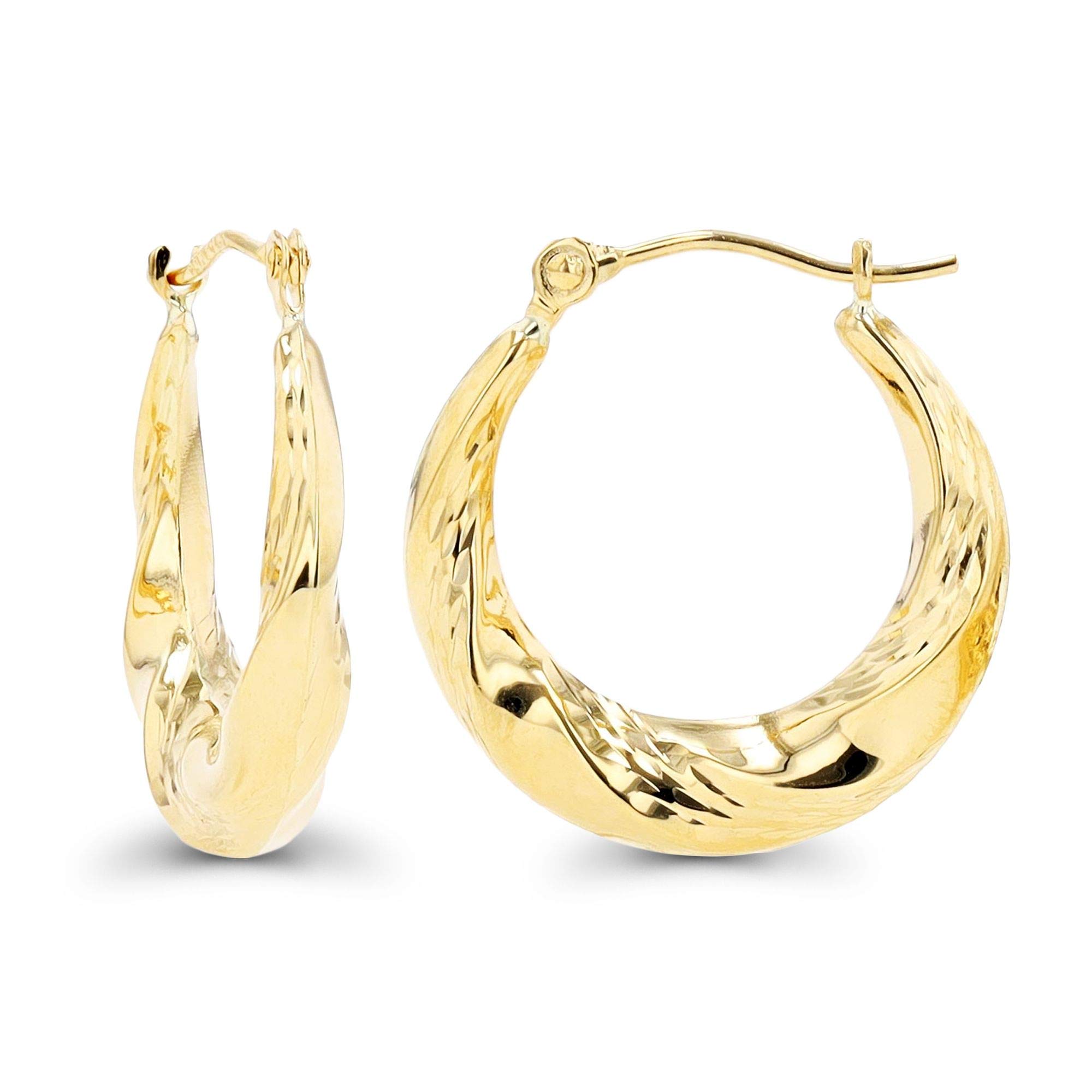 14K Solid Gold Twisted Hoop Earrings for Women - 4x20mm Polished & Satin Finish Hypoallergenic Hoops | Sensitive Ears Friendly | Perfect for Everyday Wear, Date Night & Special Occasions
