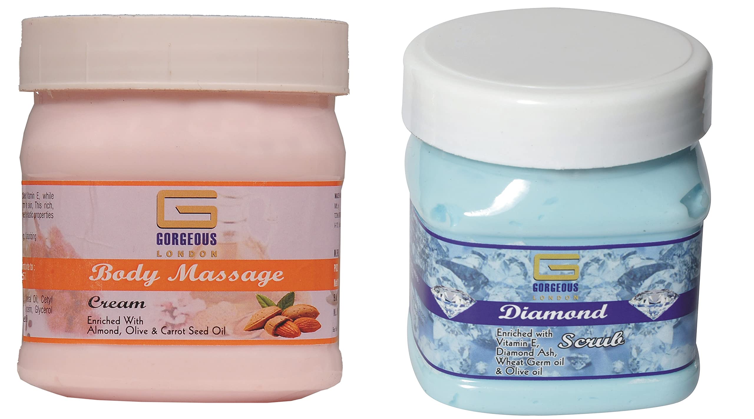 Luxury London Body Massage Cream & Diamond Scrub Set - 2 Pack (450g Each) for Spa Day & At-Home Skincare Routine