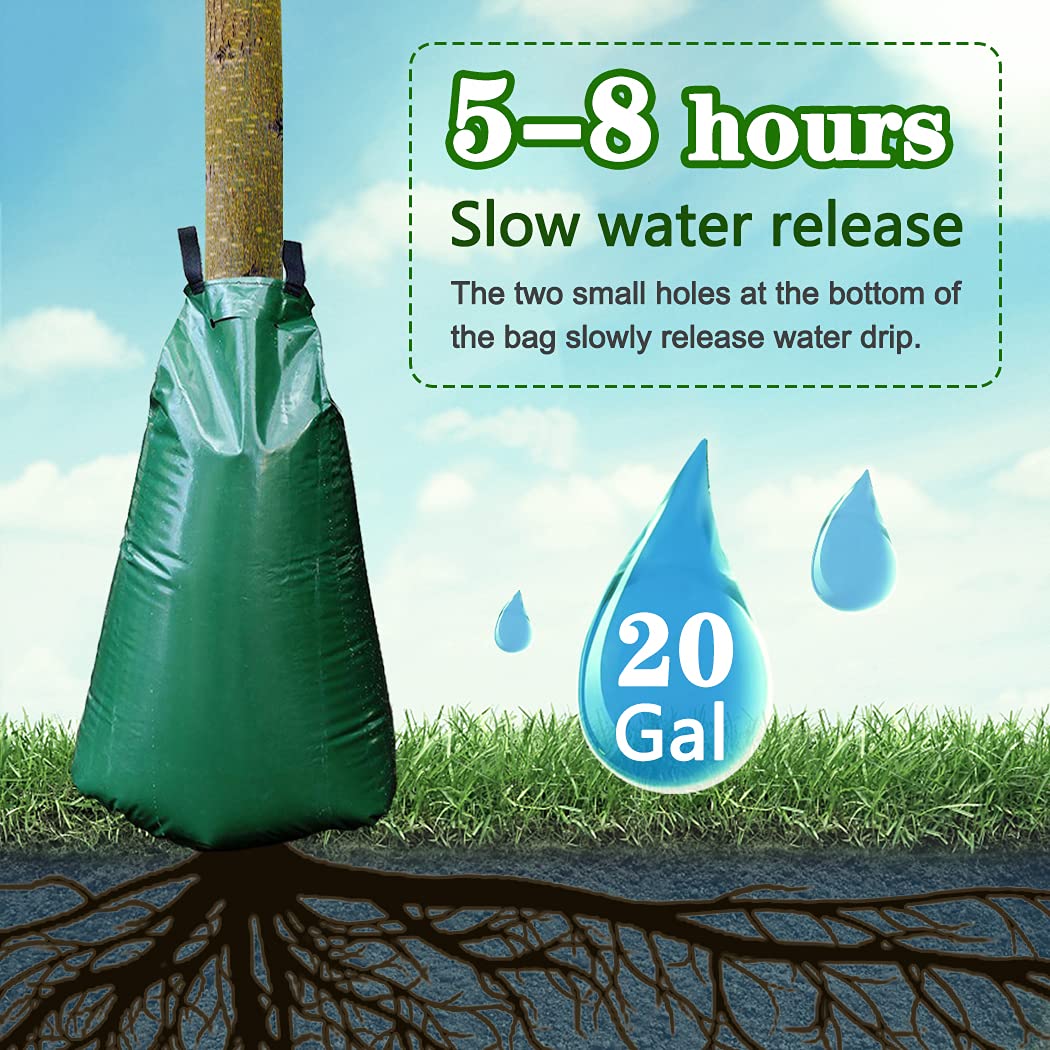 12 Pack 20 Gallon Tree Watering Bags - Heavy Duty Reusable Slow Release Gator Bags for Trees | Premium PVC Plant Drip Irrigation Bags (5-8 Hours Releasing Time) | Perfect for Drought Protection, Newly Planted Trees & Garden Irrigation