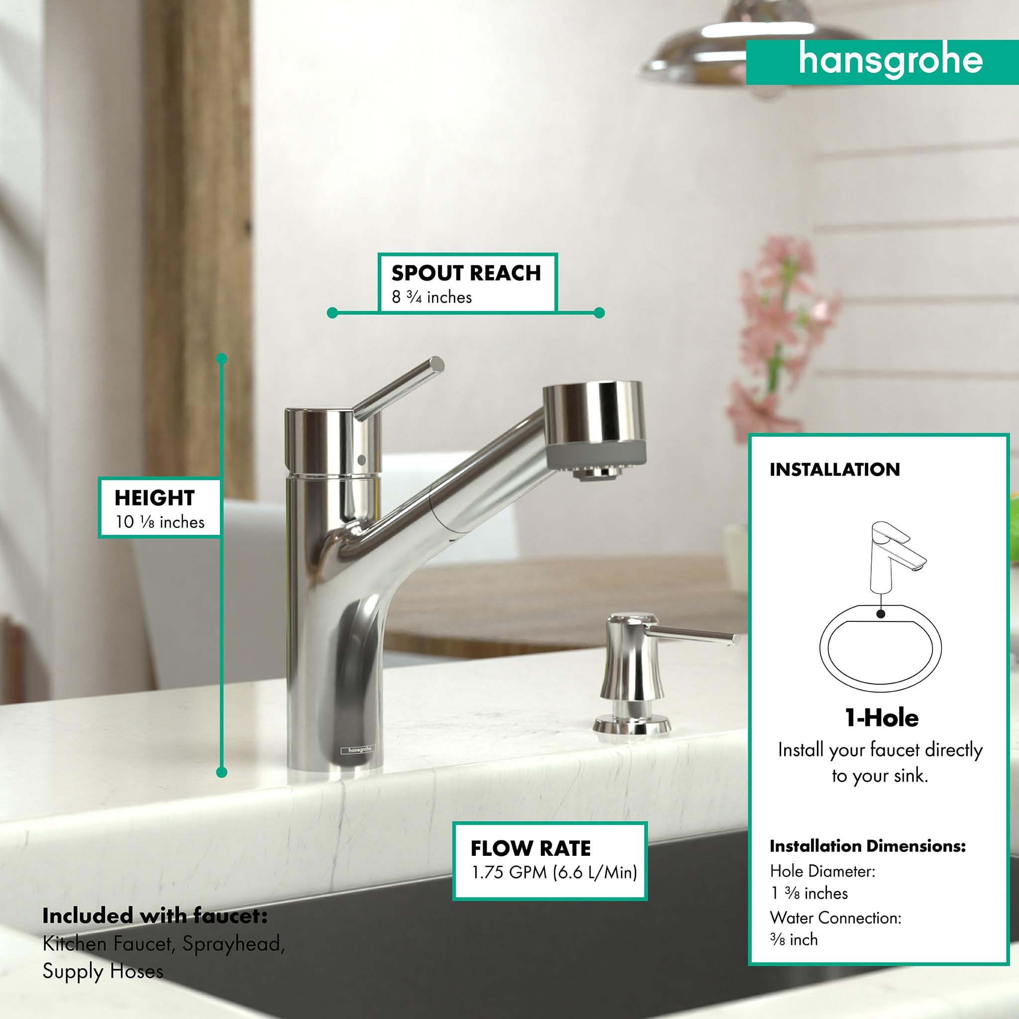 hansgrohe Talis S Chrome Single-Handle Pull-Out Sprayer Kitchen Faucet - Modern Water-Saving Design for Sink, Dishwashing & Food Prep (Model 06462000)