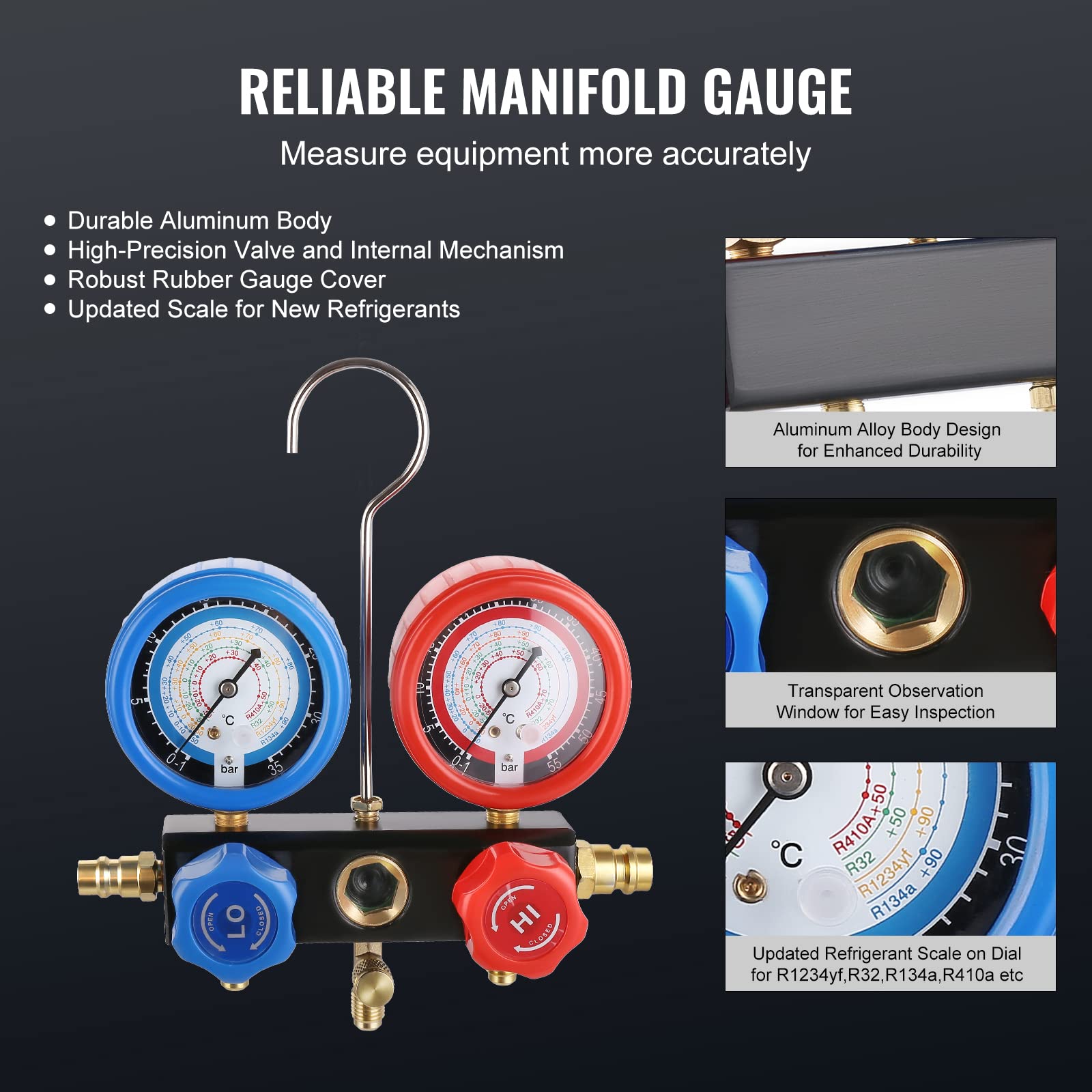 VEVOR 3.5 CFM AC Vacuum Pump & Gauge Set for A2L & A1 Refrigerants (R1234yf R134a) - 1-Stage Rotary Vane Vacuum Pump with Manifold Gauge Kit, Quick Coupler & Bottle Opener - Perfect for HVAC Repair, Auto AC Service & Refrigerant Recovery
