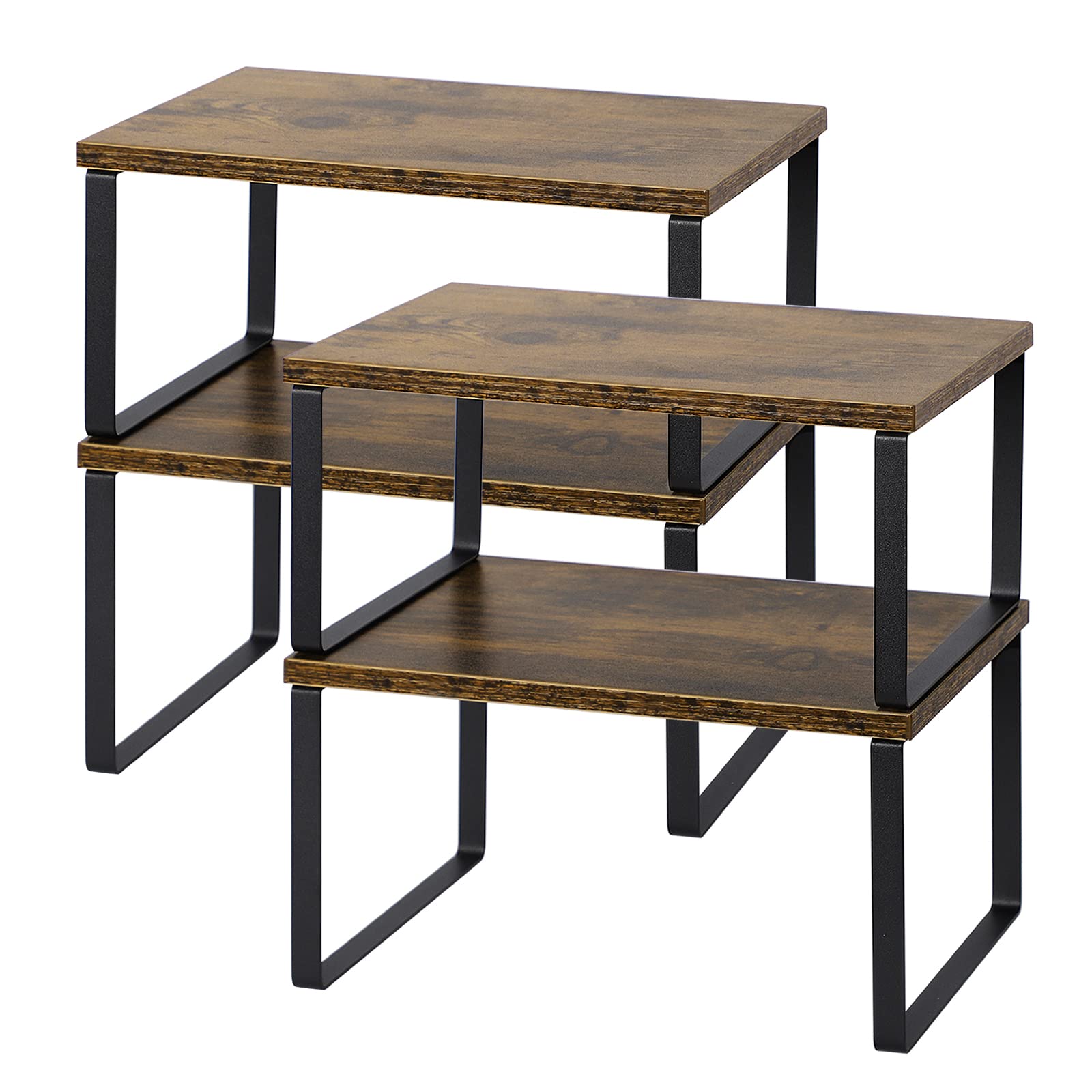 NEX Stackable Kitchen Cabinet Shelf Organizer - Expandable Countertop Shelf for Pantry Storage - Set of 4 Brown Shelves - Perfect for Organizing Spices, Canned Goods & Kitchen Supplies