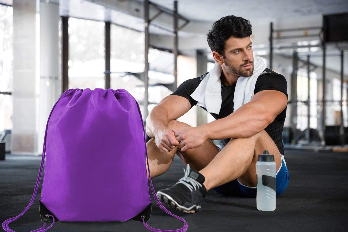 BeeGreen 20-Pack Purple Cinch Backpack - Large Durable Drawstring Gym Bags for Men & Women - Bulk Christmas Party Favors, Sports Events, School Supplies & Travel Accessories