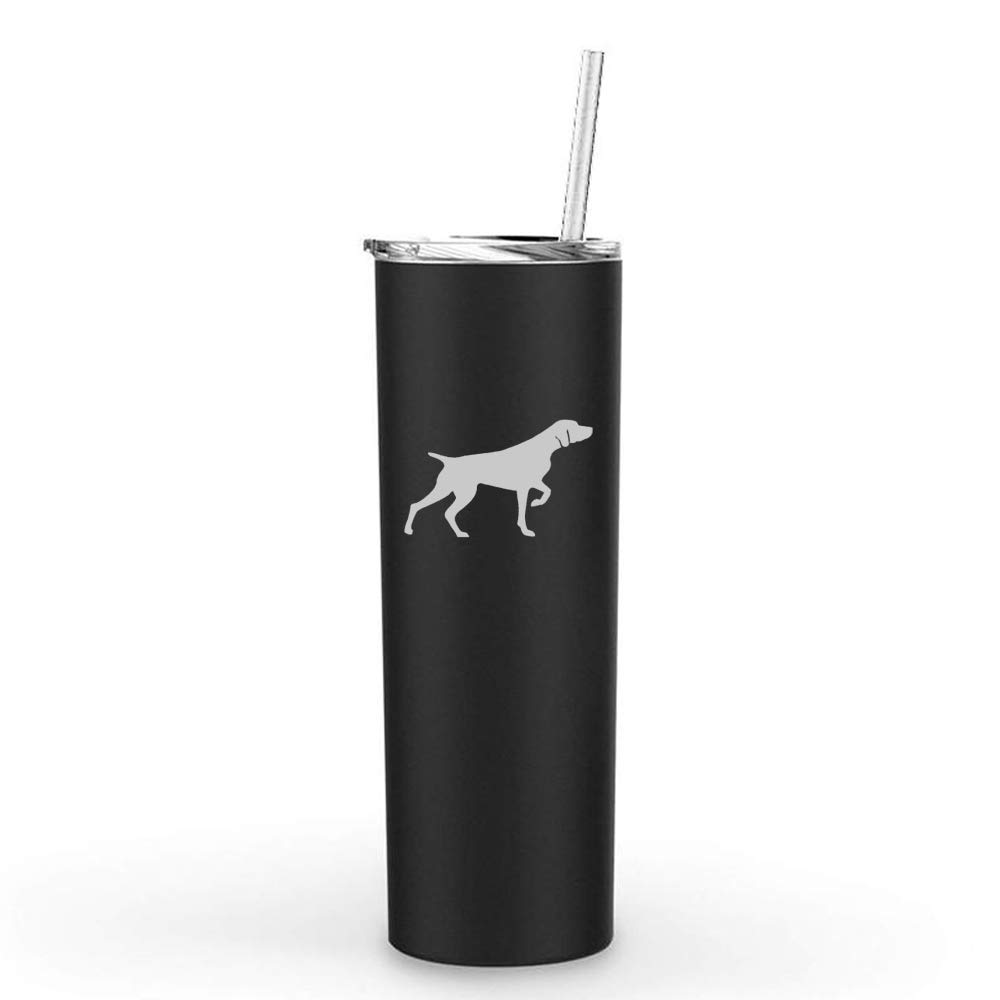 20 oz Skinny Tall Stainless Steel Vacuum Insulated Tumbler with Straw - German Shorthaired Pointer Design (Black) - Perfect for Coffee, Tea & Cold Drinks On The Go, Office, Gym or Travel