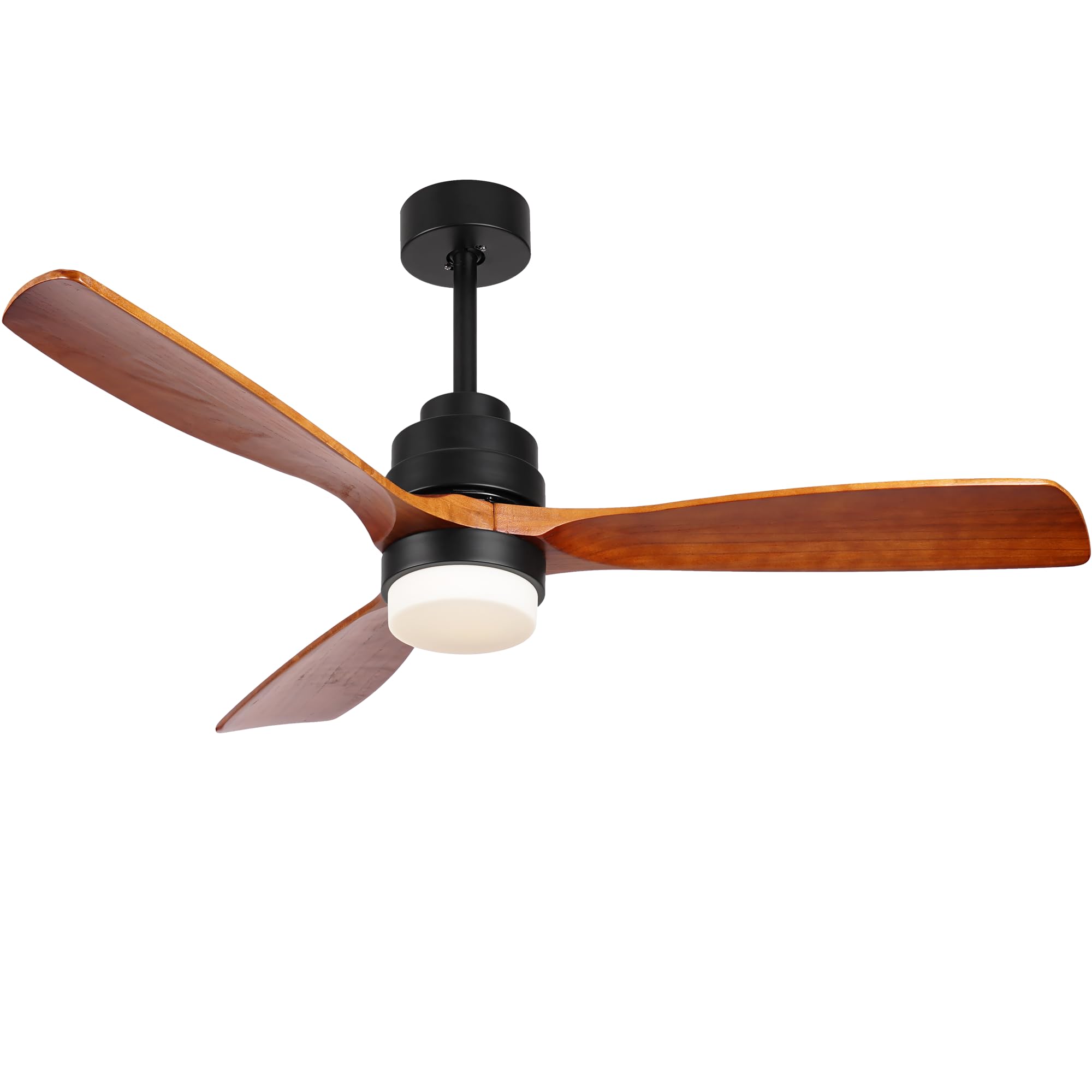 Energy Efficient Wood Ceiling Fan with Light - Ultra Quiet DC Motor, 3 Blades, 6 Speed Adjustable - Indoor/Outdoor Use for Patio, Deck, Porch, Bedroom & Living Room - Brown Walnut Finish - Perfect for Cooling & Decorating Your Home Spaces