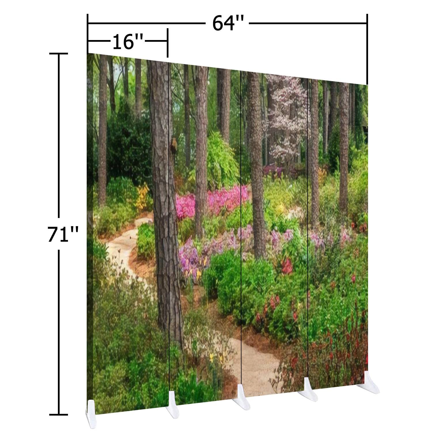 Wooden Screen Room Divider - Azalea & Flower Garden Pathway Design | Folding Privacy Partition Panels with Dual-Sided Canvas | 6-Panel Indoor Wall Divider for Home Office, Bedroom, and Living Room Display