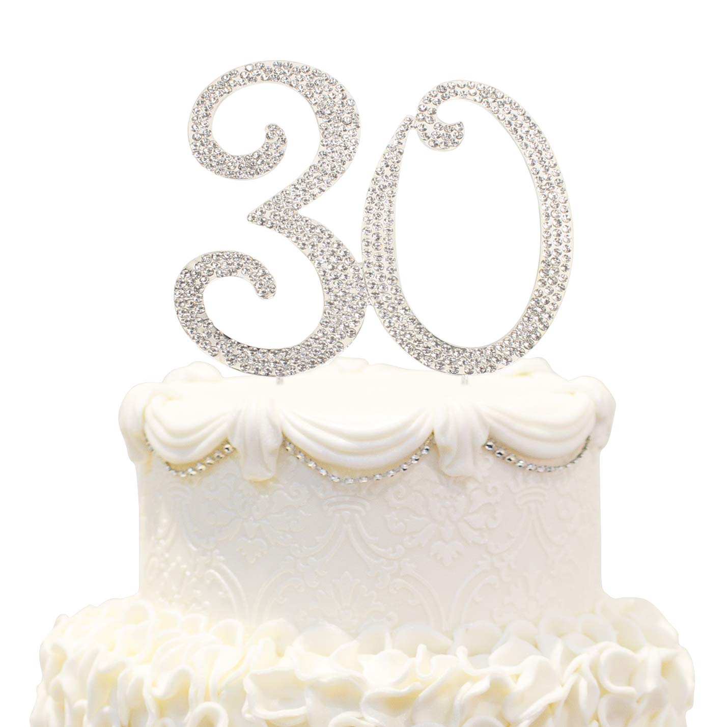 Sparkling Crystal Rhinestone 30th Birthday Cake Topper - Elegant Silver Keepsake for 30th Anniversary Party Decorations | Perfect for Wedding, Anniversary, and Birthday Celebrations