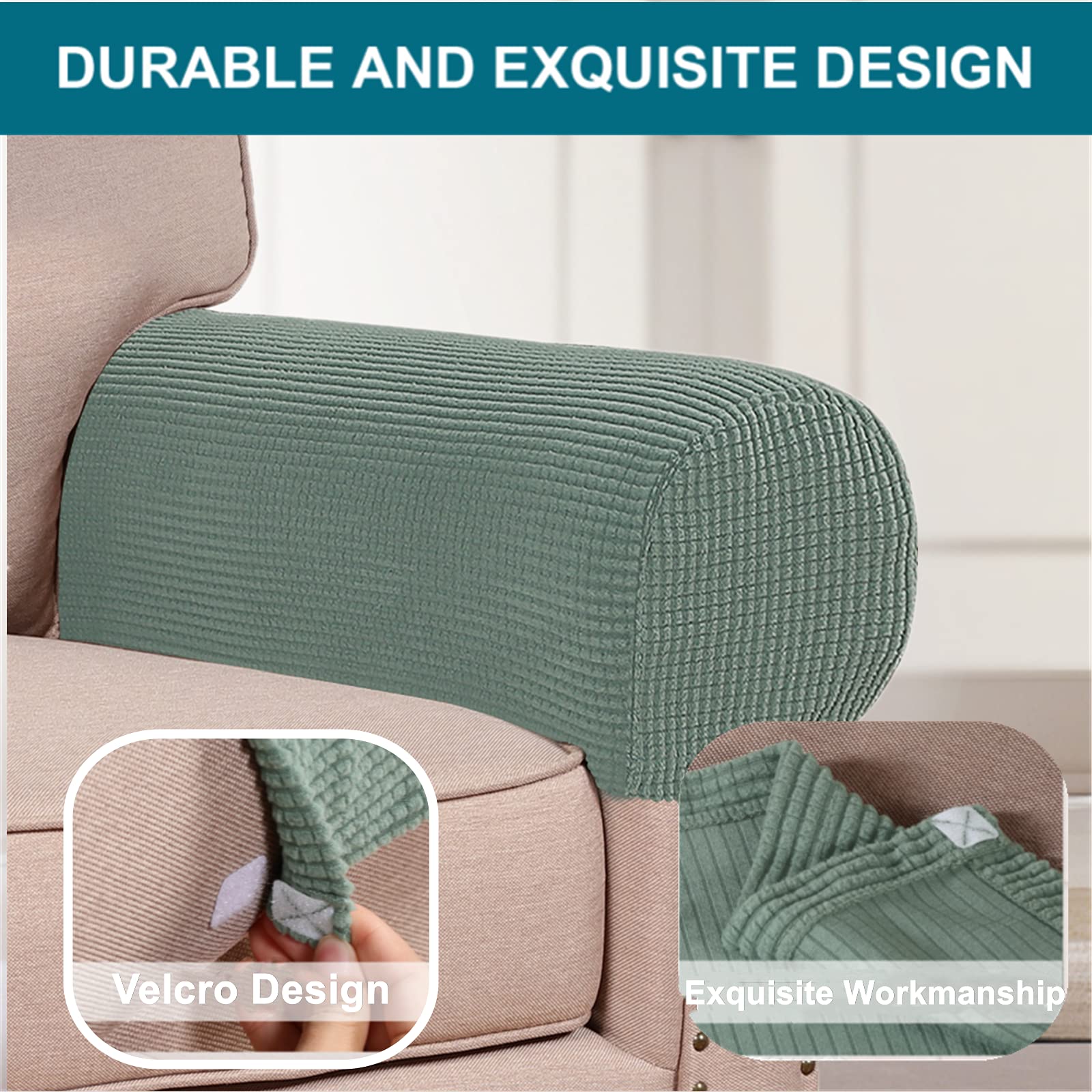 Stretch Spandex Armrest Covers for Chairs, Sofas, Recliners & Armchairs - 2 Pack (Pool Blue) - Soft & Durable Slipcovers for Home, Office & Living Room Furniture Protection