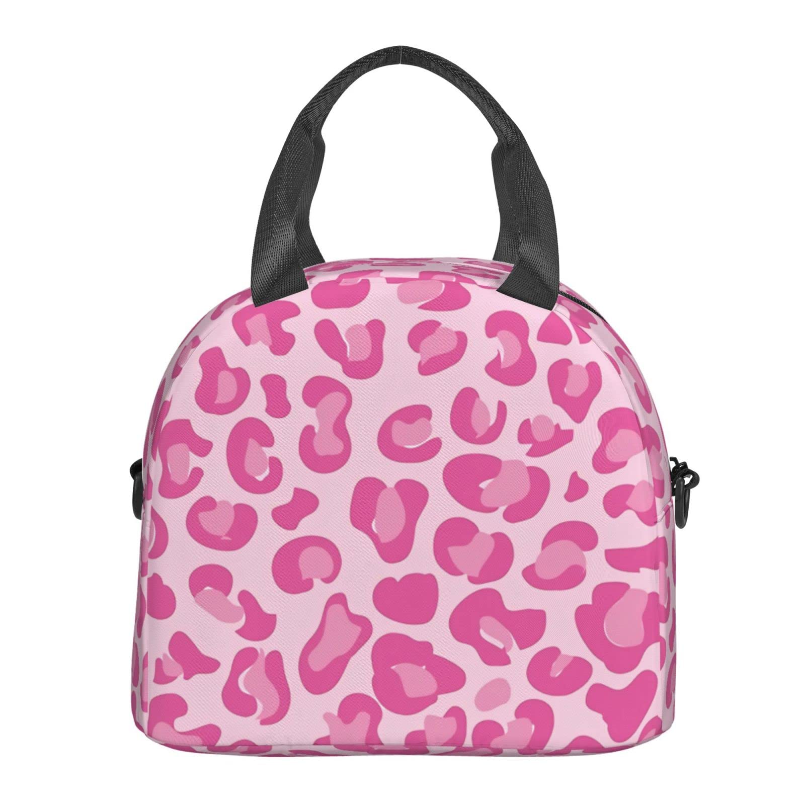 Pink Leopard Print Insulated Lunch Bag for Kids & Women - Cute Leopard Pattern Lunch Box Tote for School, Work, Picnics & Outdoor Activities