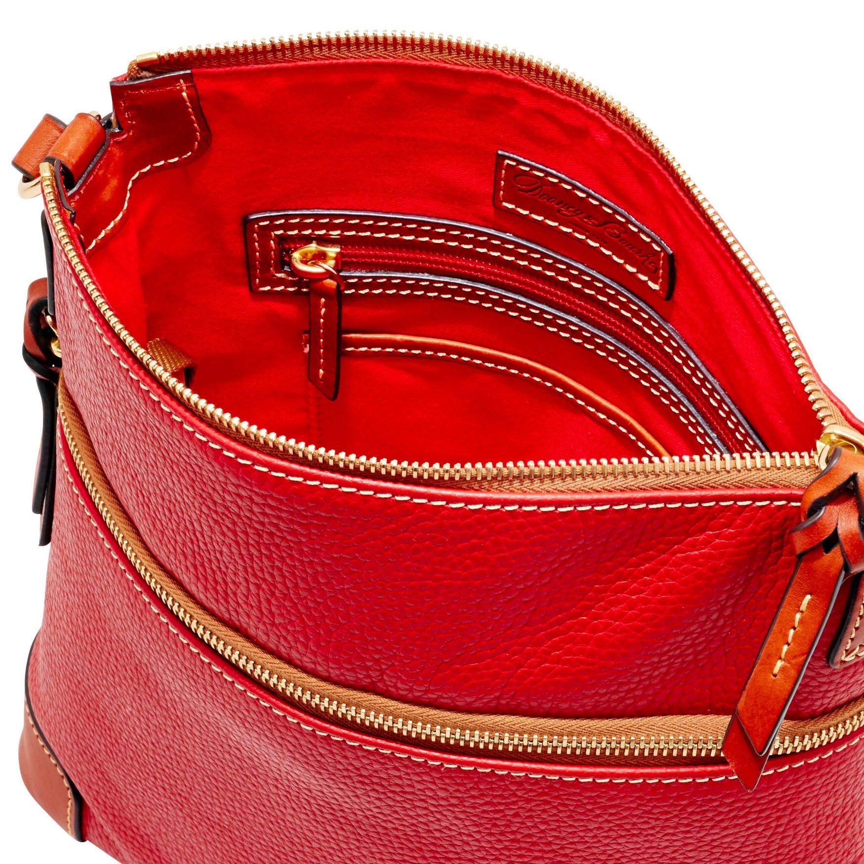 Dooney & Bourke Women's Pebble Leather Crossbody Bag - Red with Tan Trim, One Size Handbag for Everyday Use, Travel & Shopping