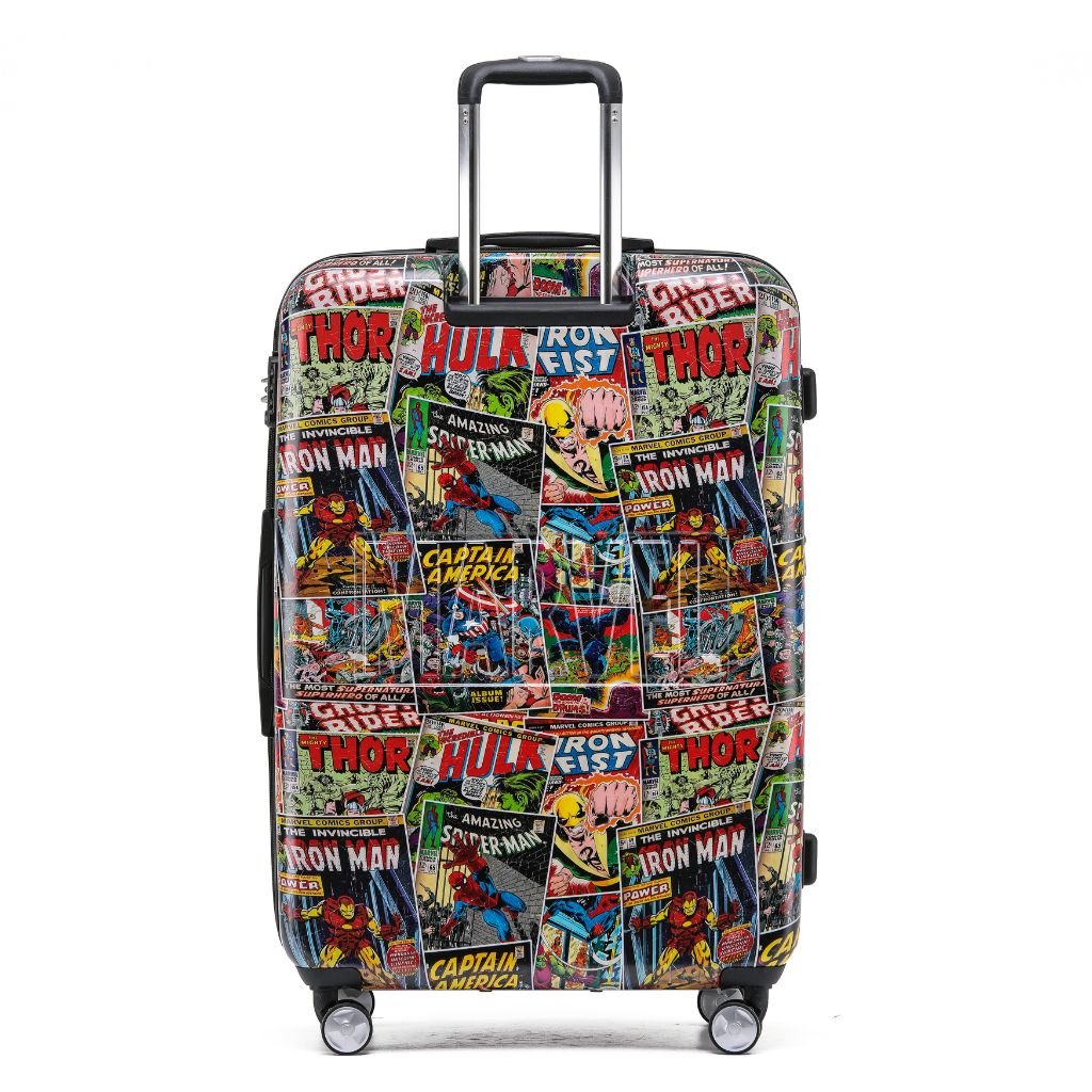 Marvel Comics Large Hard-Sided Suitcase - Spiderman Avengers Design, 28 Inch Checked Luggage for Travel, Cosplay & Superhero Fans