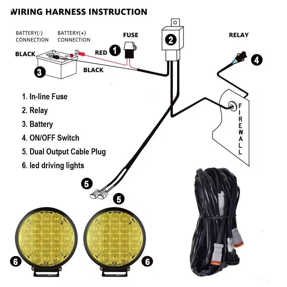 BIGLIONX 6 Inch 2-Pack Amber Round LED Off-Road Lights - 210W 32000LM Waterproof IP68 IP69K Fog Lights with Wiring Harness - 12V/24V Compatible for Pickup Trucks, ATV, UTV, SUV - Perfect for Off-Roading, Night Driving & Extreme Weather Conditions