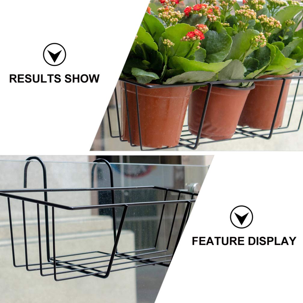 Cabilock Black Iron Railing Planter Box - 45 x 22 x 16.8cm Hanging Flower Pot Holder for Deck, Balcony & Fence | Outdoor Metal Hanging Basket for Plants, Herbs & Flowers | Perfect for Patio Decor, Garden Railings & Porch Shelves