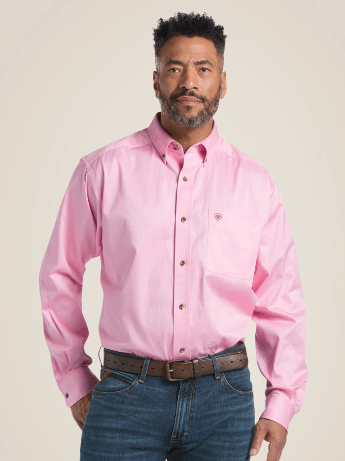 Ariat Men's Classic Fit Solid Twill Shirt - Prism Pink | Comfortable Casual & Work Wear for Outdoor Activities & Everyday Use