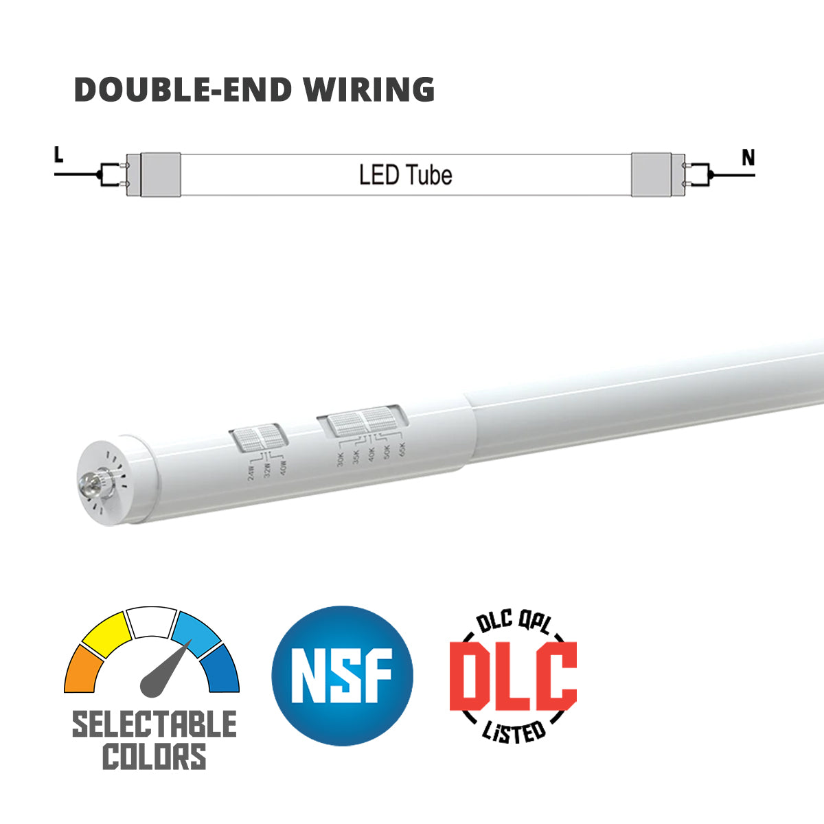8ft LED T8 Tube Light Bulbs - 24W/32W/40W, 5400 Lumens, 3000K-6500K Adjustable Color Temperature, FA8/R17d Base, Double-Ended Frosted - Perfect for Garage, Warehouse & Office Lighting
