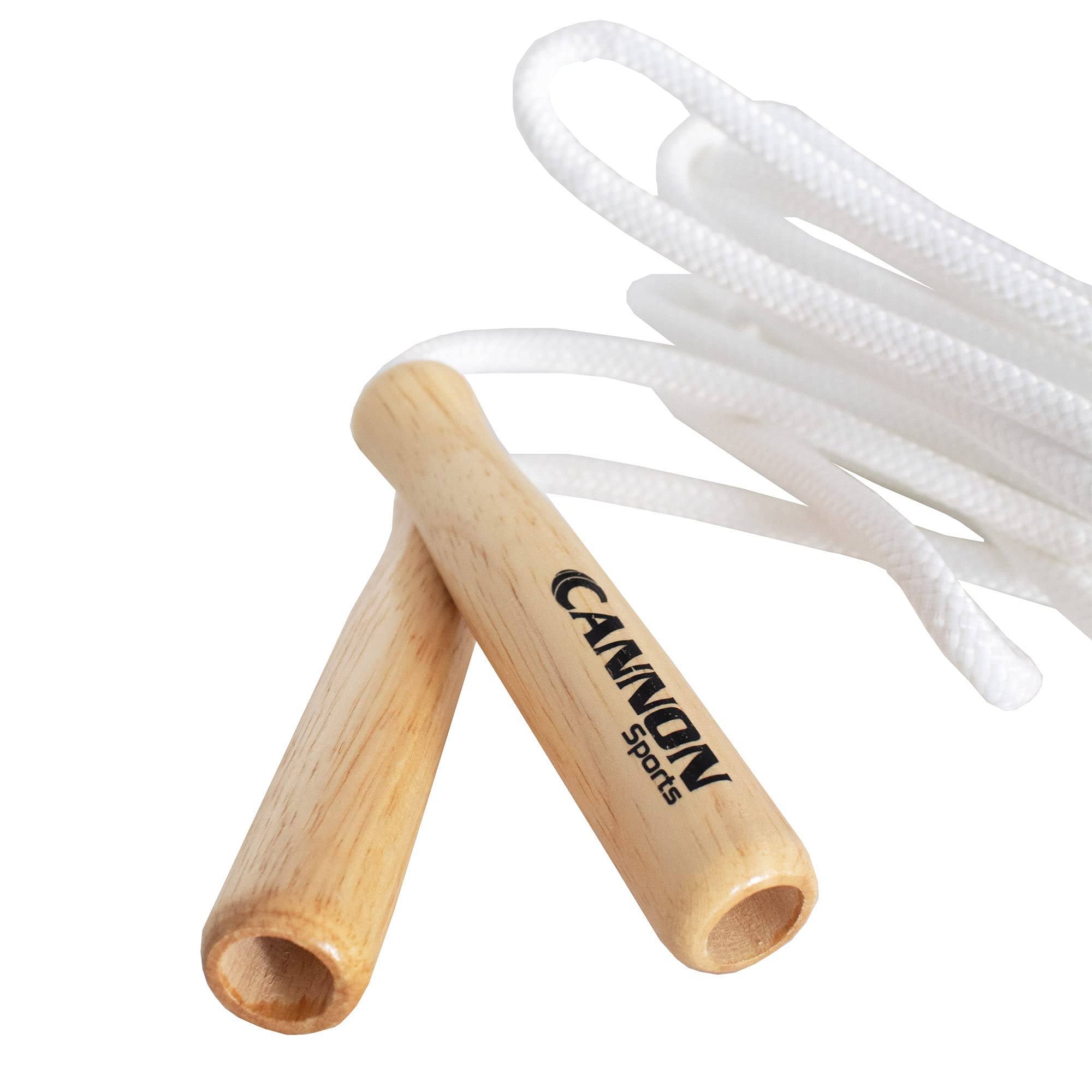 Cannon Sports White Jump Rope with Wooden Handles - Braided Polyester Skipping Rope for Fitness, Workout & Home Gym - Perfect for Cardio, Boxing Training & Weight Loss Exercises