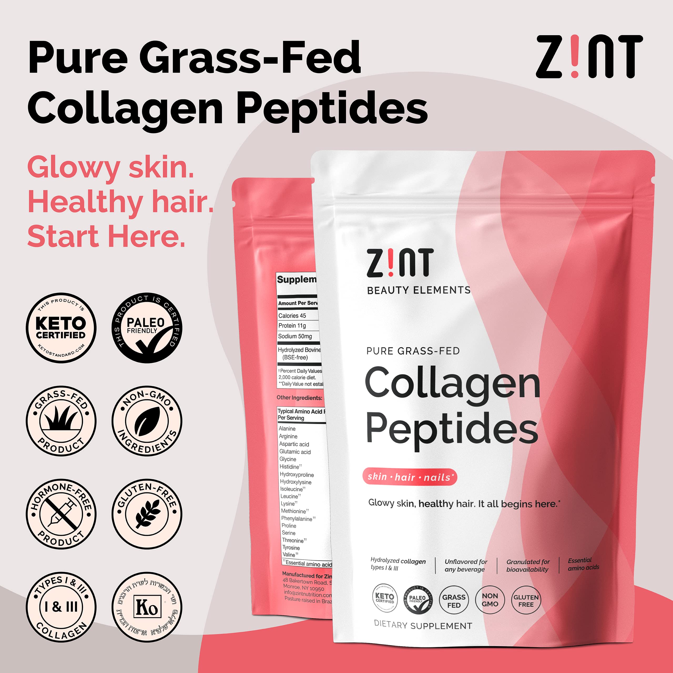Zint Keto Collagen Protein Powder 64oz (2 Pack) - Grass-Fed Hydrolyzed Collagen Peptides for Anti-Aging & Skin Health | Supports Joints, Hair Growth & Gut Health | Perfect for Smoothies, Coffee & Baking