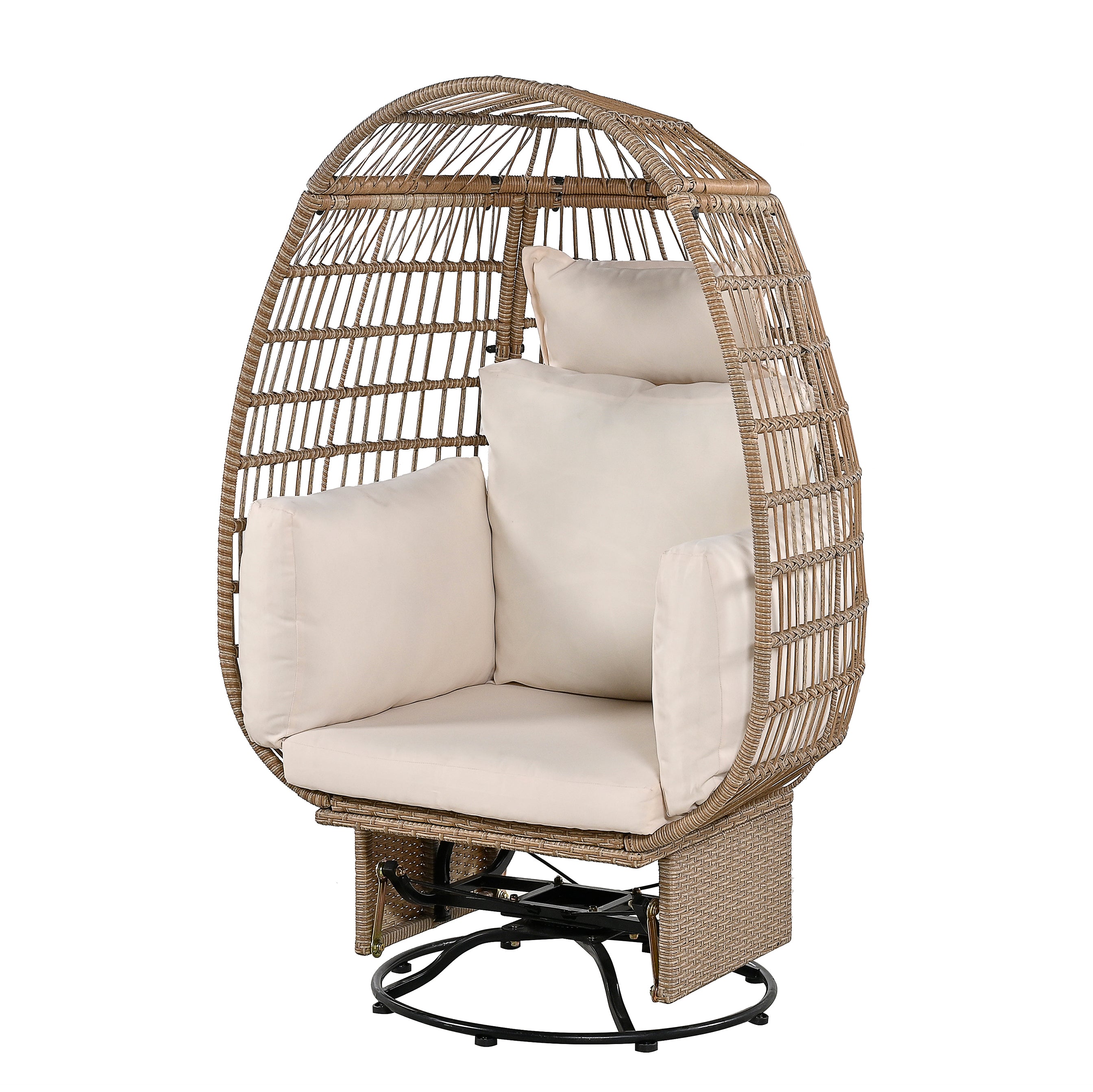 Outdoor Swivel Rocking Chair with Cushions - Rattan Egg Patio Chair for Balcony, Poolside, Garden - Perfect for Relaxing, Lounging & Sunbathing