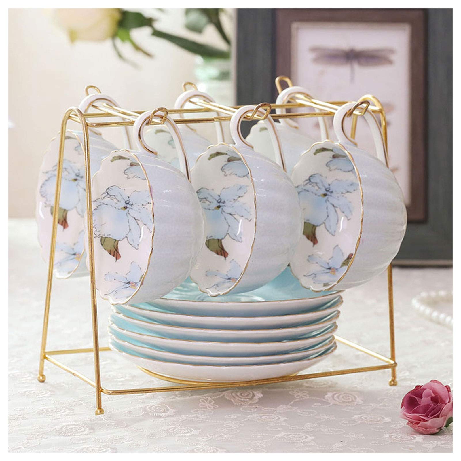 British Afternoon Tea Set - Handmade Ceramic Flower Tea Cup & Coffee Mug, Elegant Girly Design for Wedding, Tea Party & Home Use | Perfect for Afternoon Tea, Coffee Break & Gift Giving