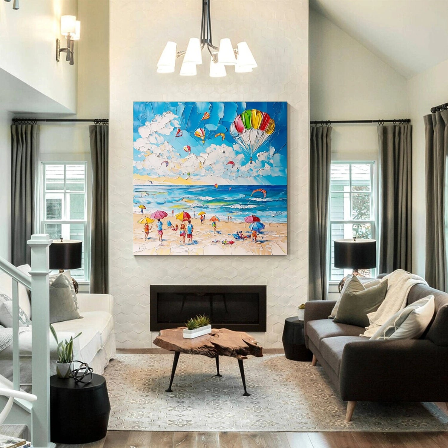 Seascape and Snowy Peak Landscape Painting #SP056 - Stunning Wall Art for Living Room, Bedroom & Office Decor