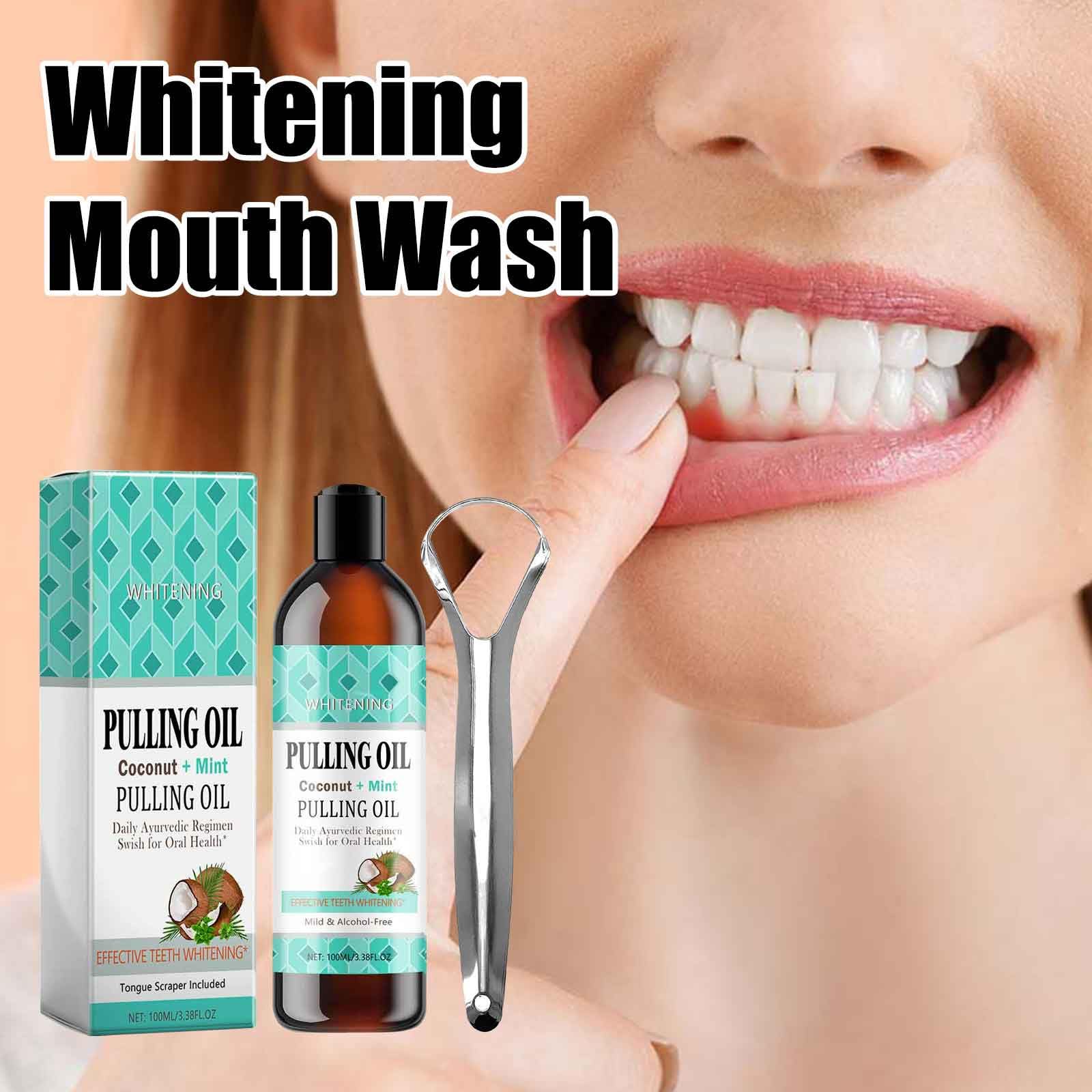 Organic Coconut Oil Pulling for Oral Care with Peppermint Essential Oil - Natural Mouthwash for Fresh Breath, Teeth Whitening & Tongue Cleaning - Includes Stainless Steel Tongue Scraper - Perfect for Morning Routine & Ayurvedic Oral Hygiene