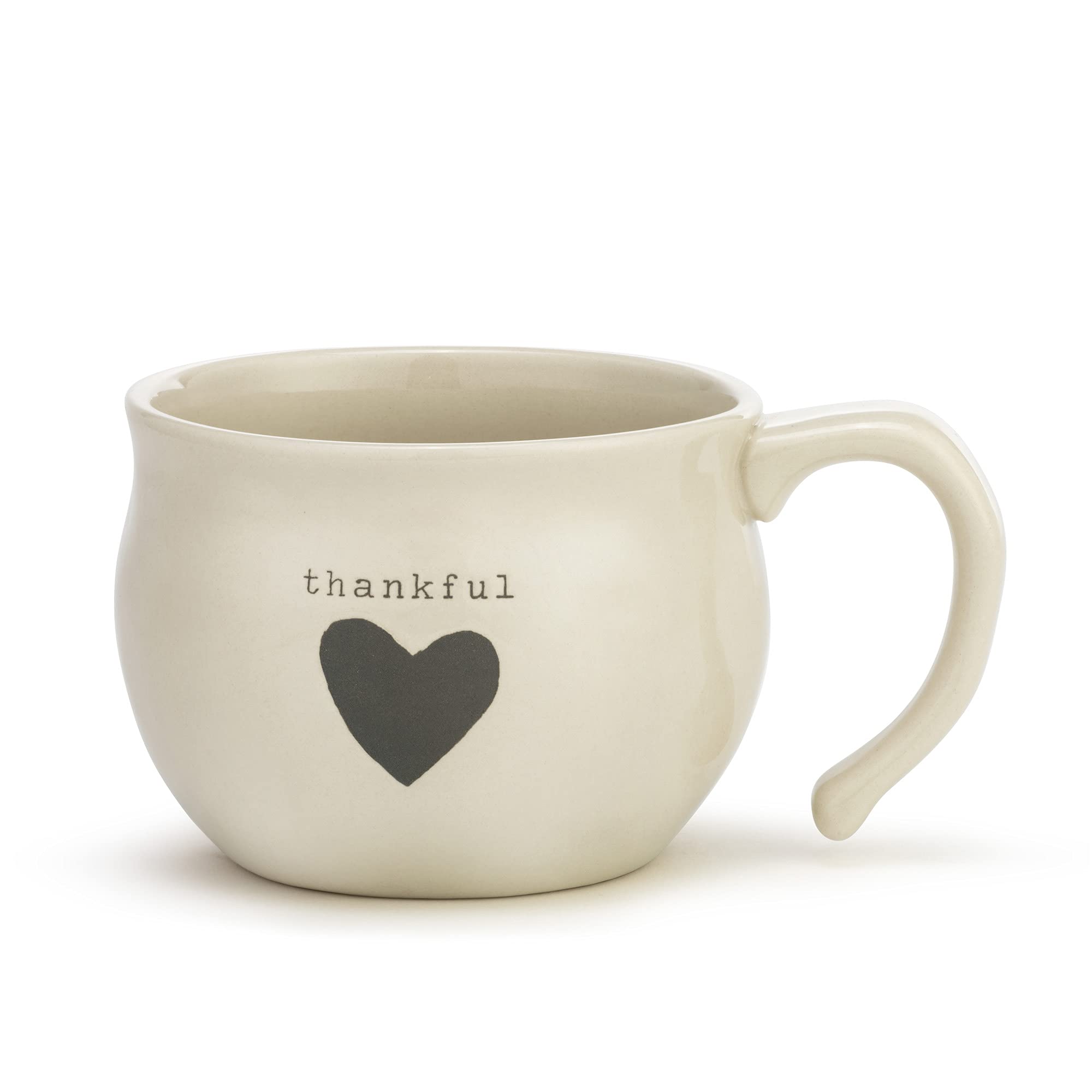 DEMDACO Thankful Heart Classic Cream 16oz Stoneware Soup Mug with Handle - Perfect for Hot Soups, Coffee & Tea | Cozy Kitchen & Dining Gift Idea