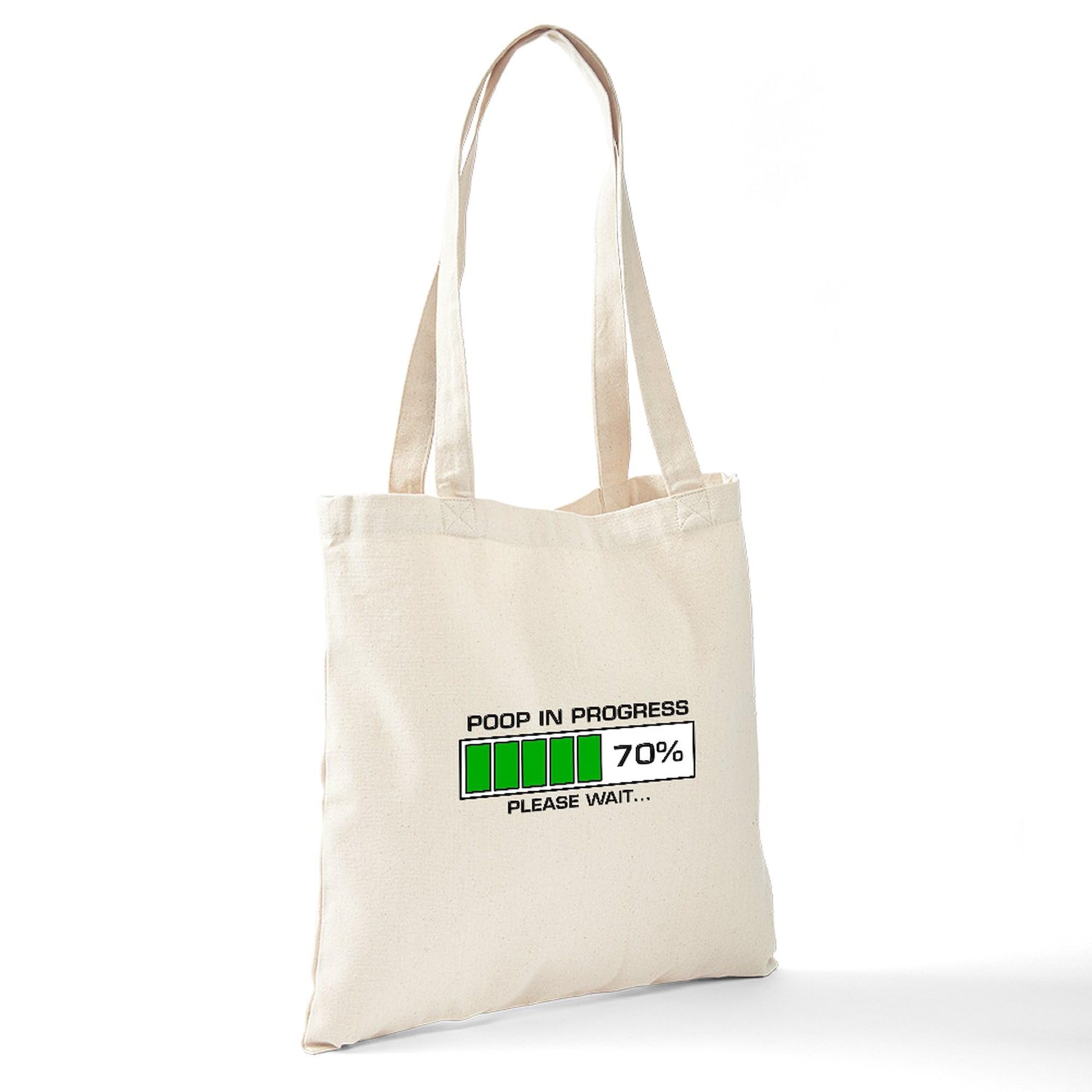Funny Poop In Progress Tote Bag - Natural Canvas Reusable Grocery Shopping Bag for Beach, Gym & Daily Use | Eco-Friendly & Durable