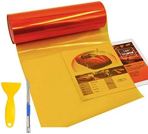 KOMAS 12” x 48” Premium Glossy Orange Tint Vinyl Film Roll for Car Headlights, Tail Lights & Fog Lights - Includes Squeegee & Cutter - DIY Car Window Tinting, Light Protection & Custom Styling