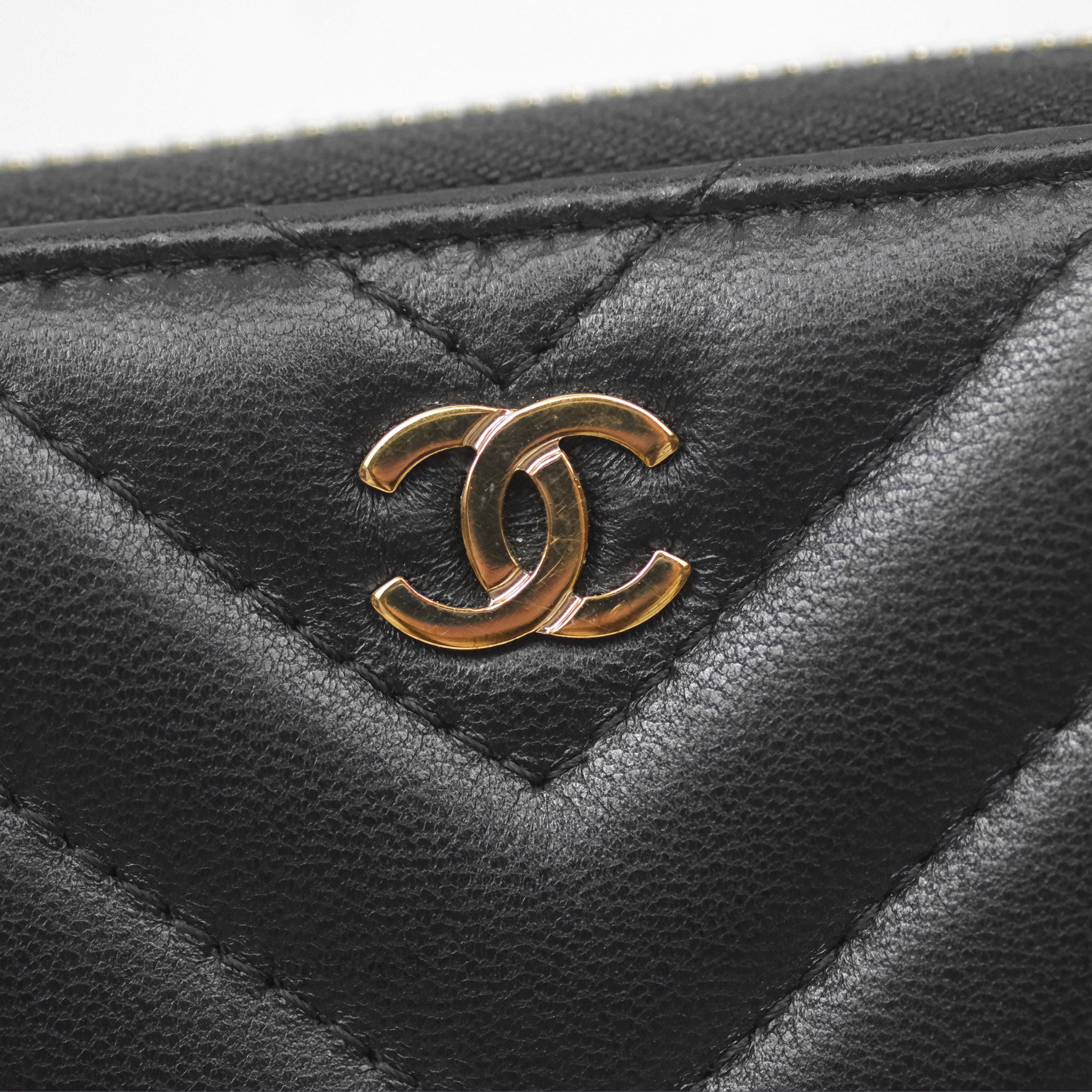 Chanel Chevron Zipped Coin Purse - Black Lambskin with Gold Hardware | Luxury Small Wallet for Women | Perfect for Parties, Travel & Everyday Use