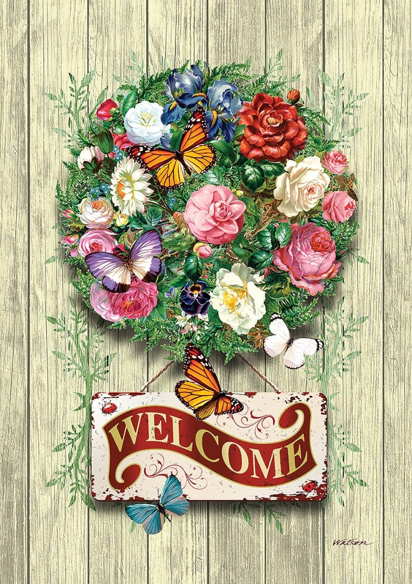 Toland Home Garden 1012504 Floral Wreath Welcome Spring Flag - 28x40 Inch Double Sided Outdoor Garden Flag for Yard, House & Porch Decoration - Perfect for Spring Celebrations & Front Door Welcome Decor