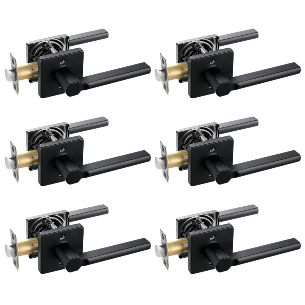 Heavy Duty Passage Lever Lock Set - Matte Black Finish, Non-Locking Lever Handle for Halls & Closets (6 Pack) - Ideal for Residential & Commercial Interior Doors