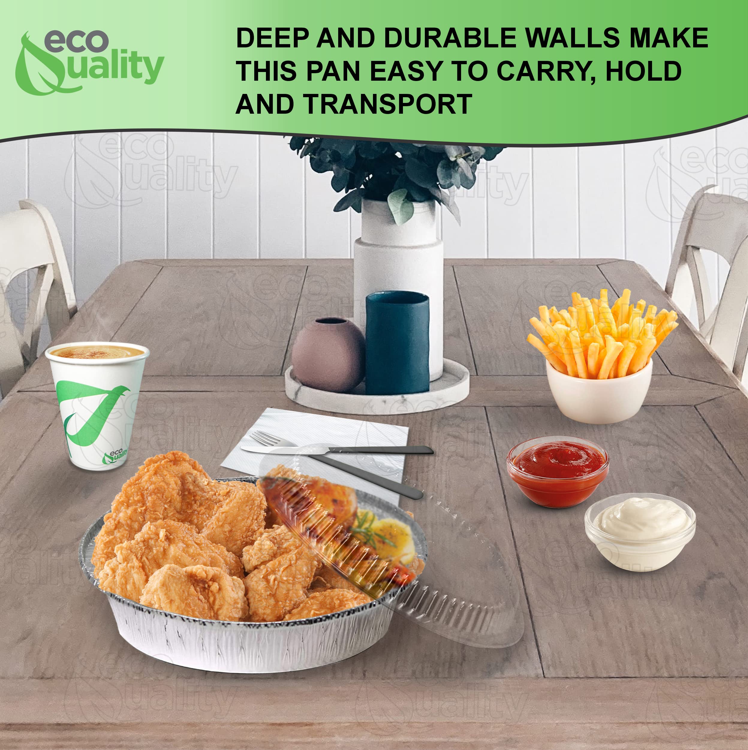 EcoQuality 9 Inch Disposable Aluminum Foil Pans with Plastic Lids - 300 Pack | Round Baking Containers for Cooking, Catering, Restaurants & Parties | Perfect for Meal Prep, Takeout & Food Storage