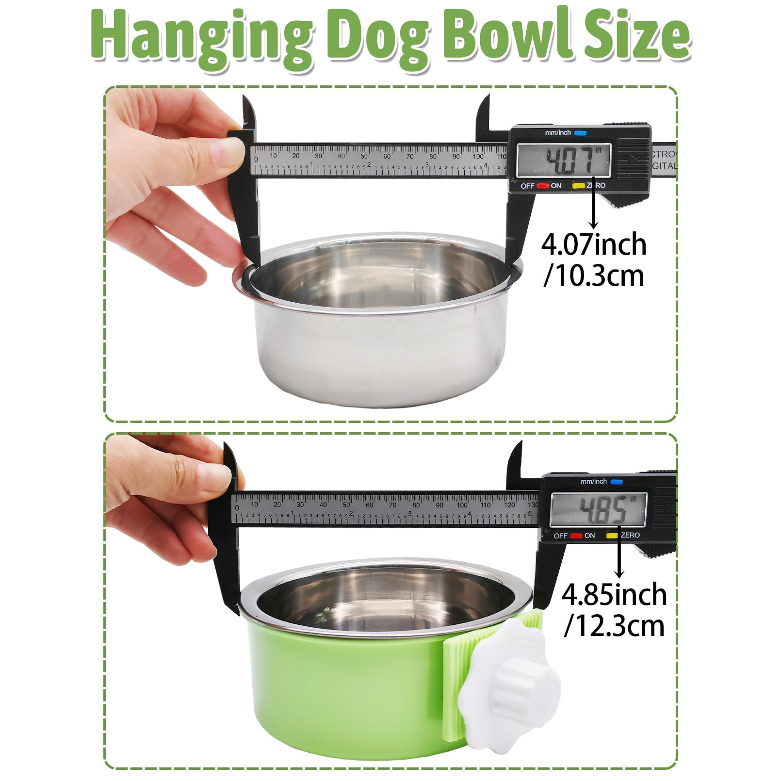 Kathson Removable Stainless Steel Hanging Pet Bowl - 2 Pack Dog Food & Water Feeder for Kennel, Cage, Coop - Perfect for Puppies, Cats, Rabbits & Guinea Pigs (Blue & Green) - Ideal for Travel, Camping & Outdoor Use