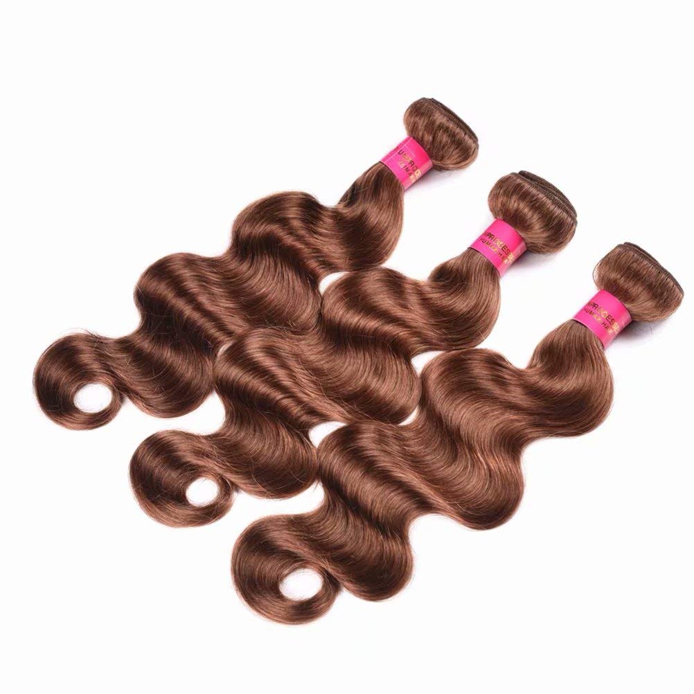 Brazilian Body Wave Human Hair Bundles - 3 Bundles (16 18 20 Inch) 100% Virgin Mink Brazilian Hair Weave Extensions - Natural Wavy Colored 30 Brown - Perfect for Salon Styling, Everyday Wear & Special Occasions